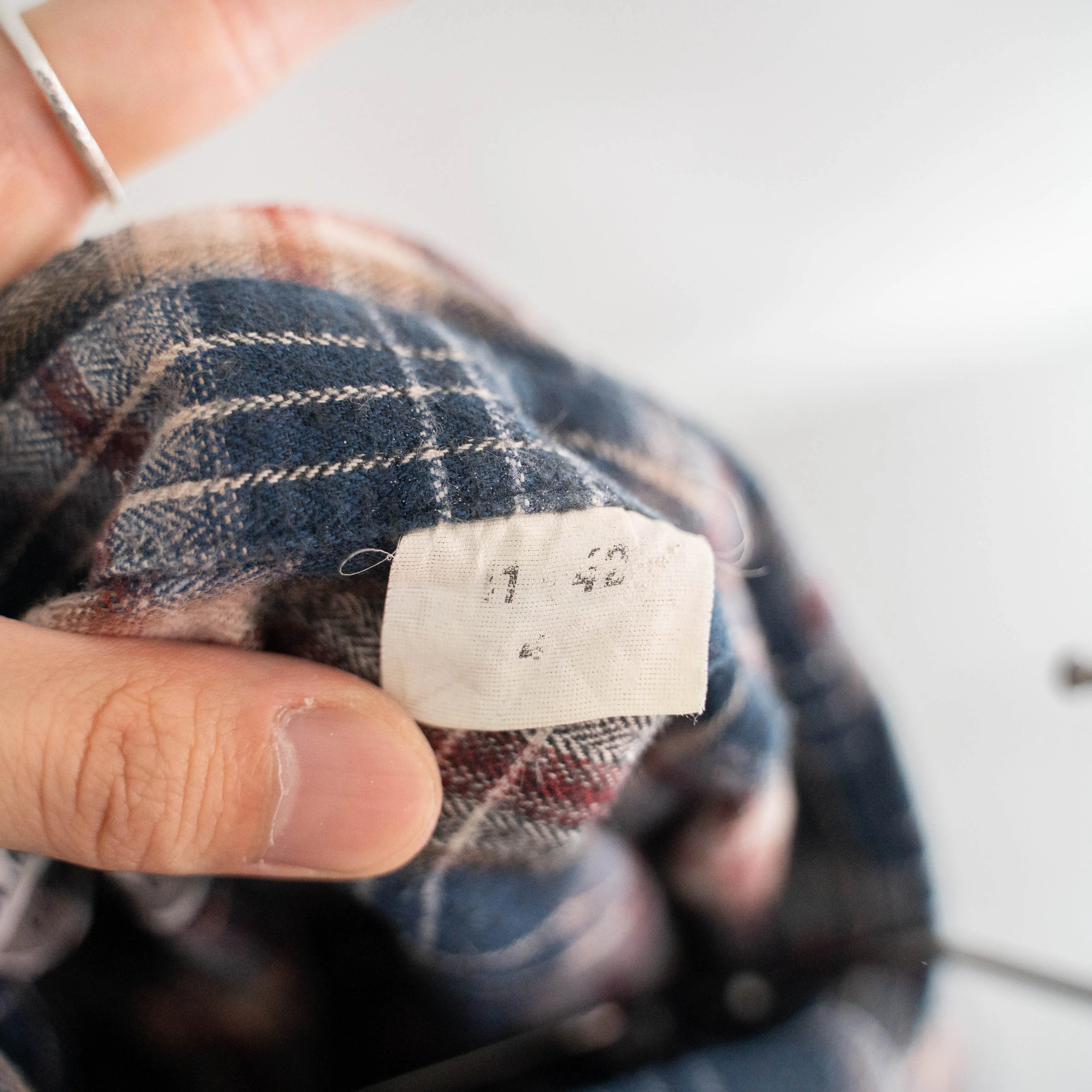 1970s France dark navy×red×yellow checked grandpa shirts