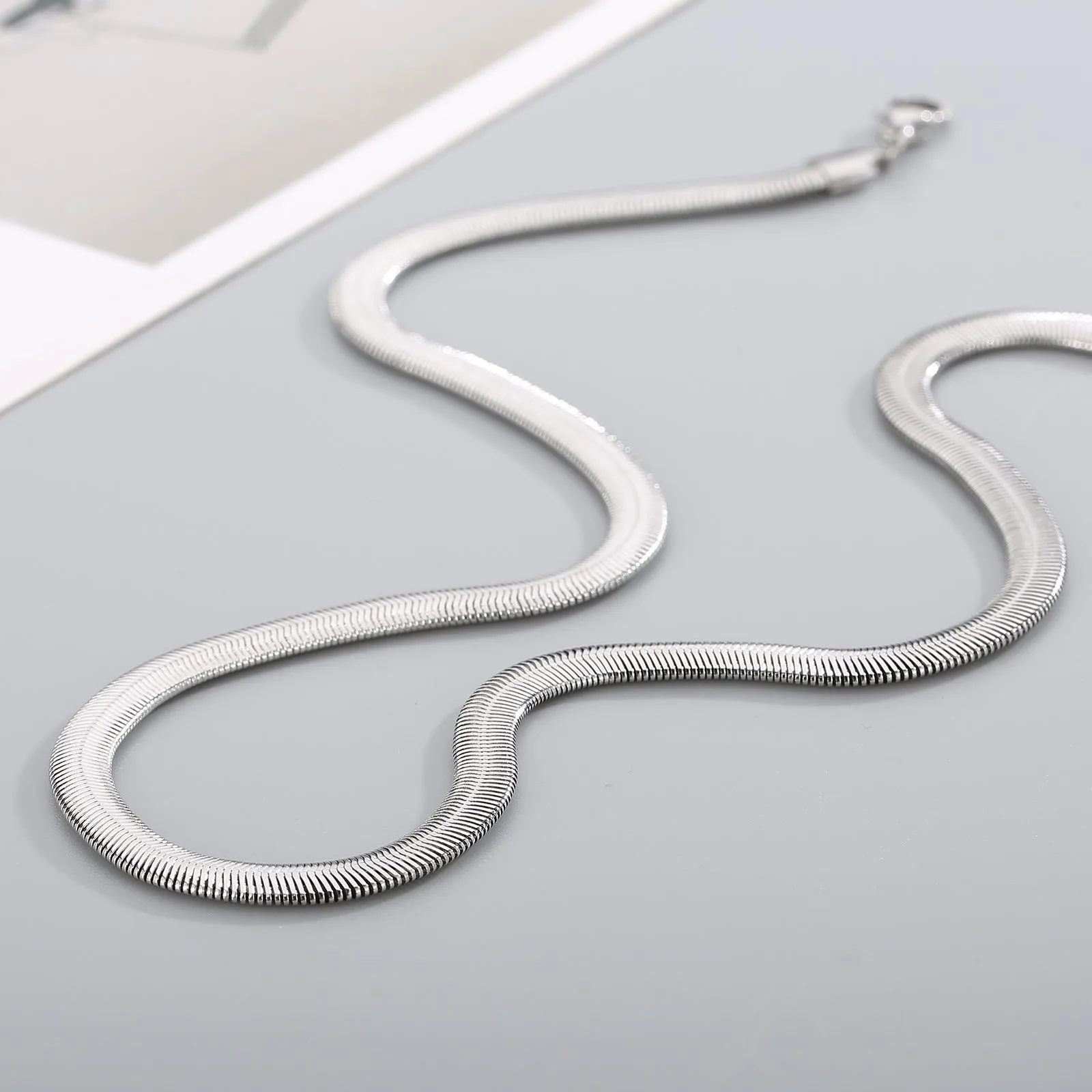 316L Stainless Steel Silver Silk Snake Herringbone Snake Chain 22"