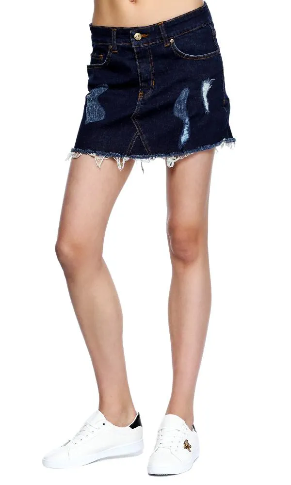 39866 destroyed denim mini skirt