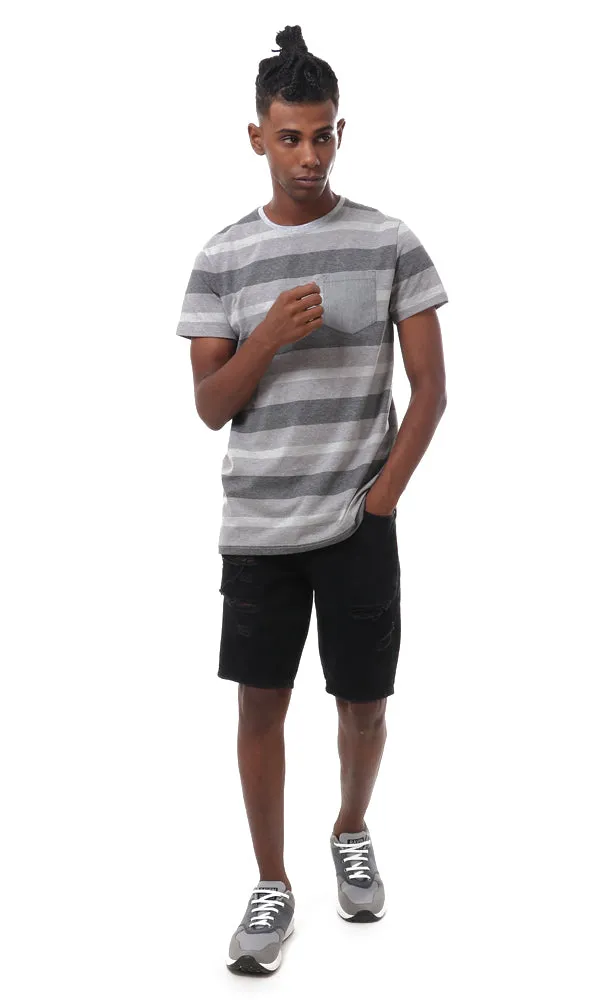 57990 Grey Shades Striped T-Shirt With Side Pocket