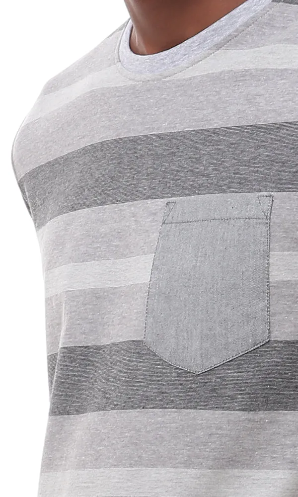 57990 Grey Shades Striped T-Shirt With Side Pocket