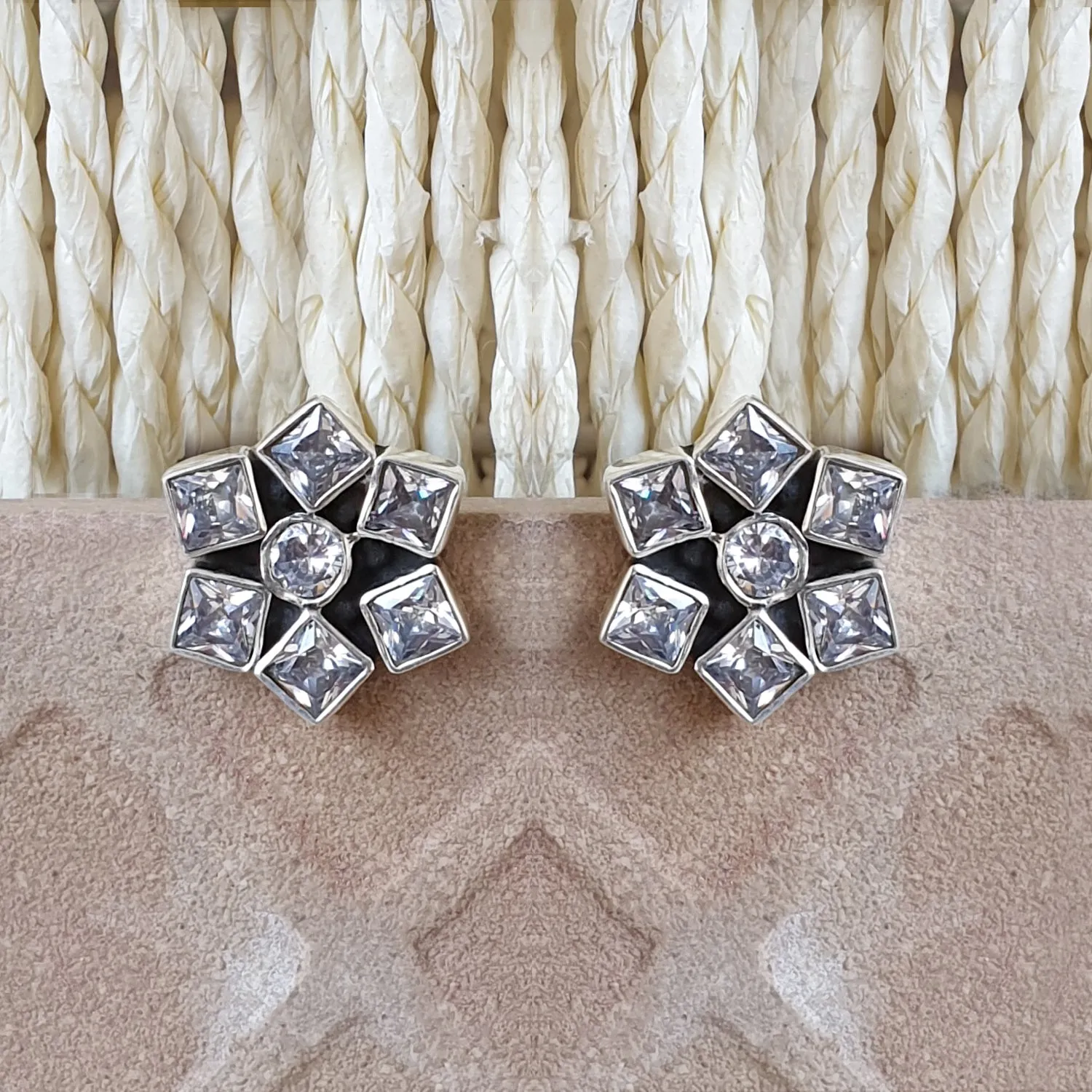 925 Silver Zircon Flower Studs