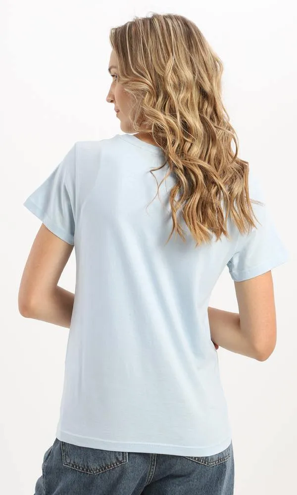 94646 Casual Powder Blue Basic Tee With Patched Pocket