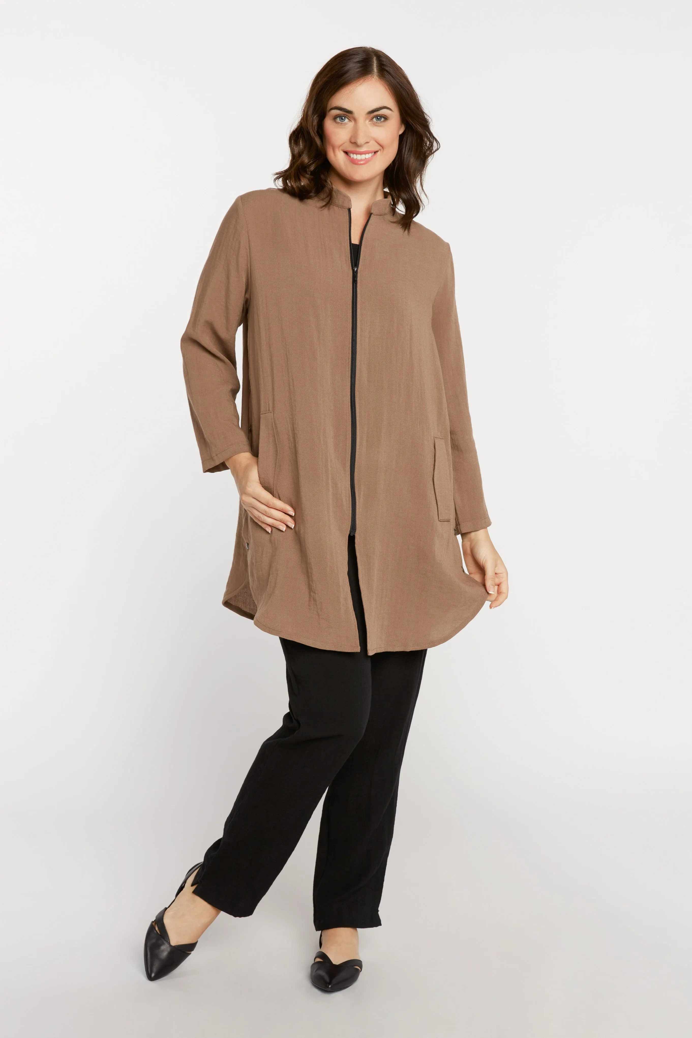 AA218 - Side Button Zippered Linen Tunic