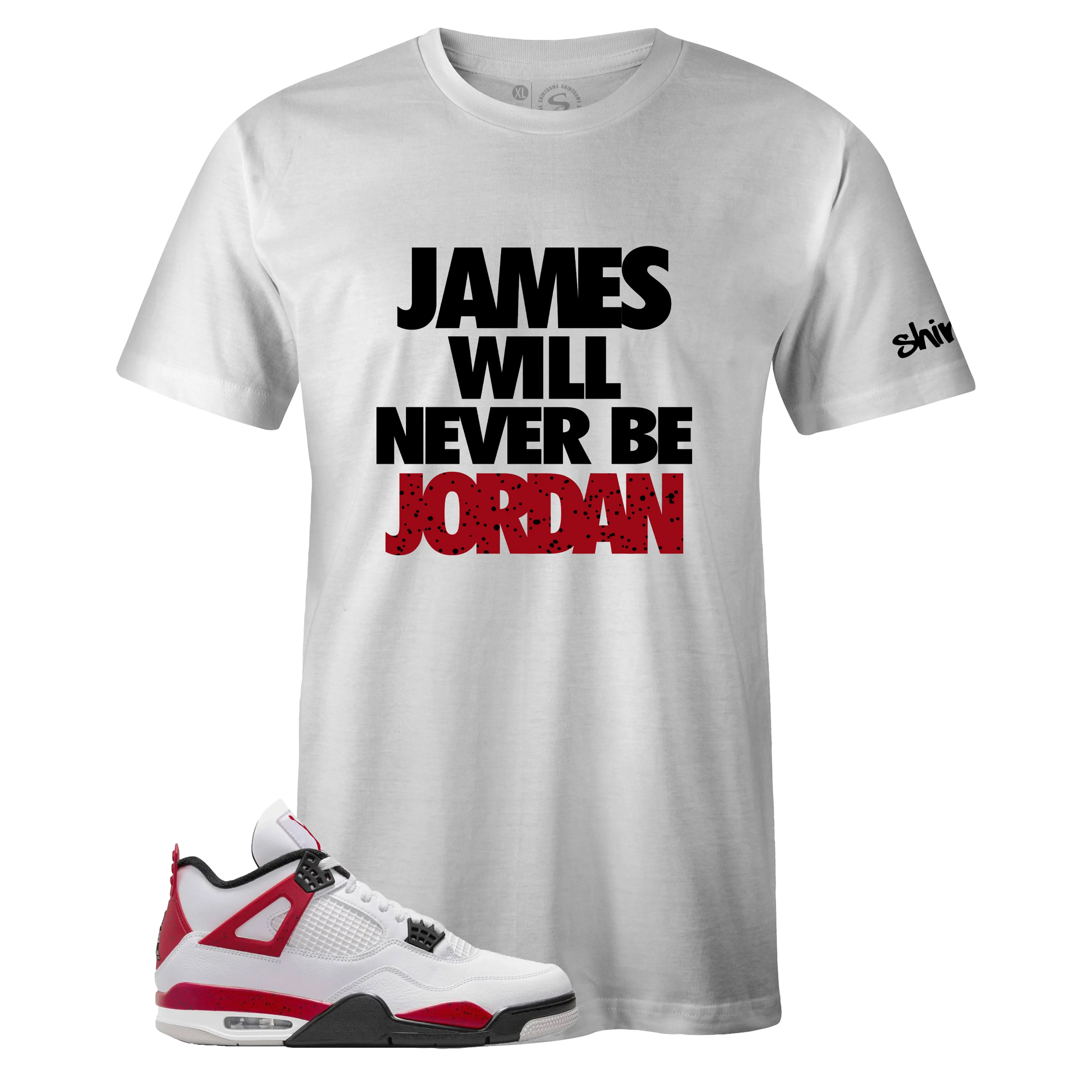 Air Jordan 4 Retro Red Cement Inspired White Crew Neck NEVER T-shirt