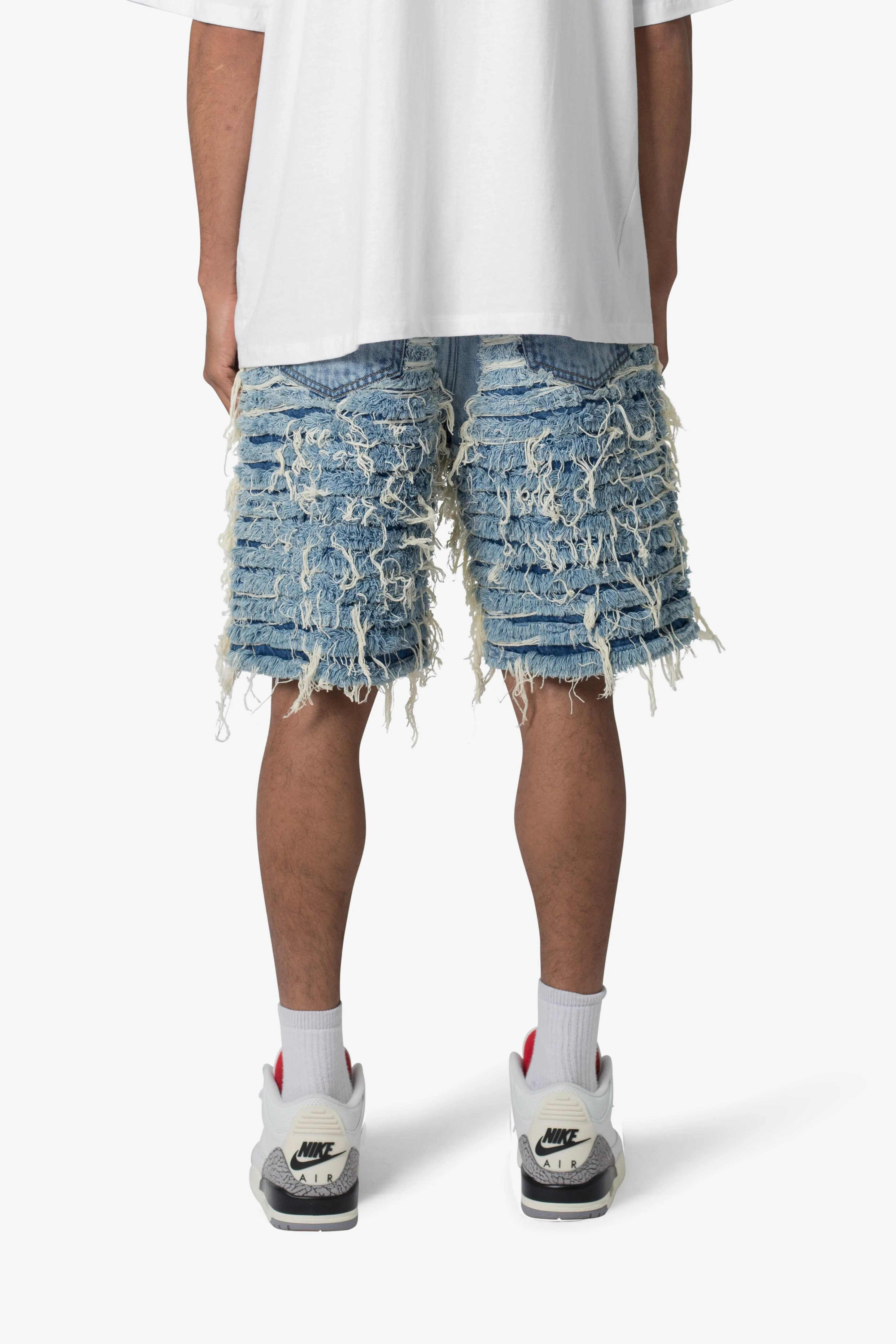 Allover Frayed Denim Shorts - Blue