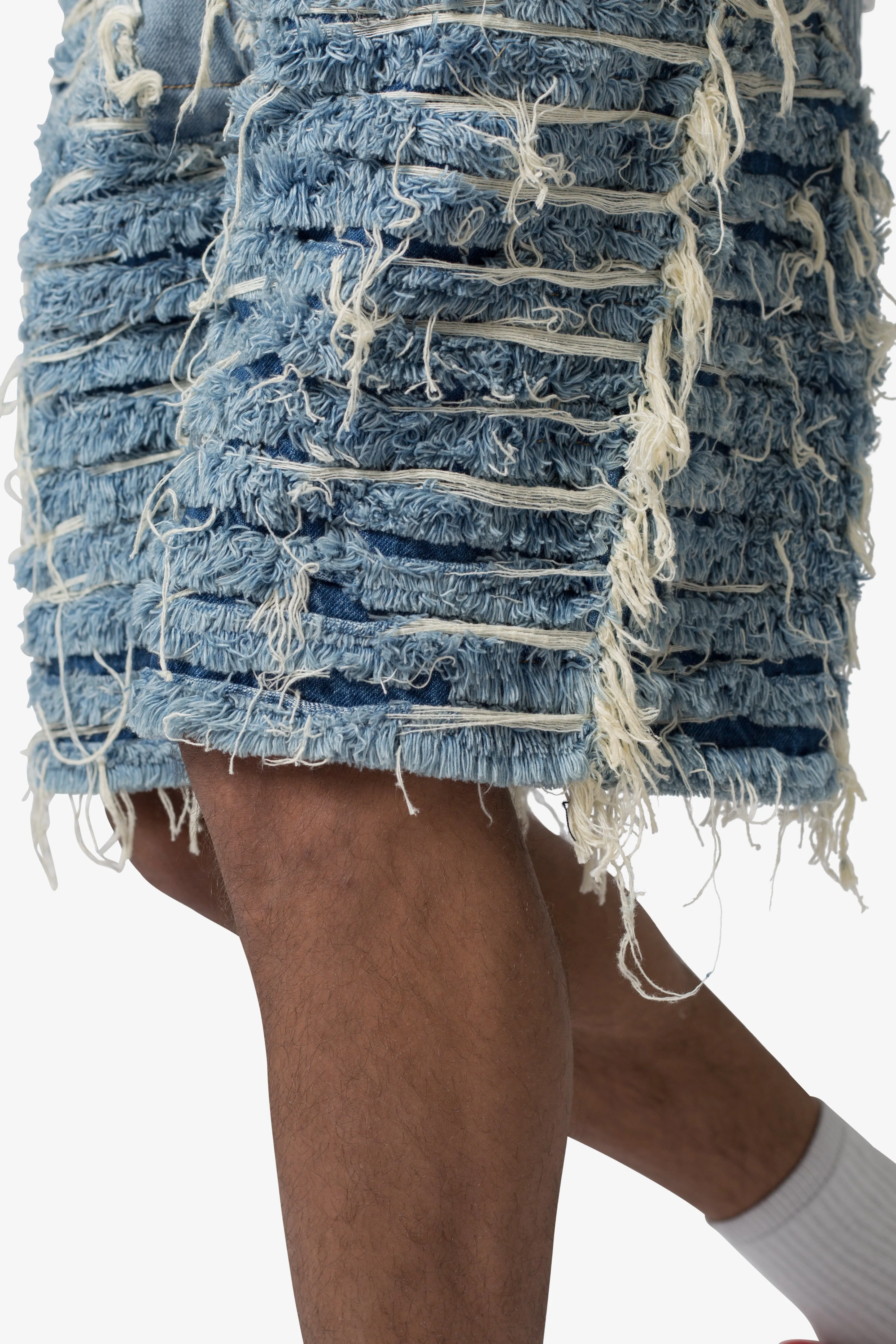 Allover Frayed Denim Shorts - Blue