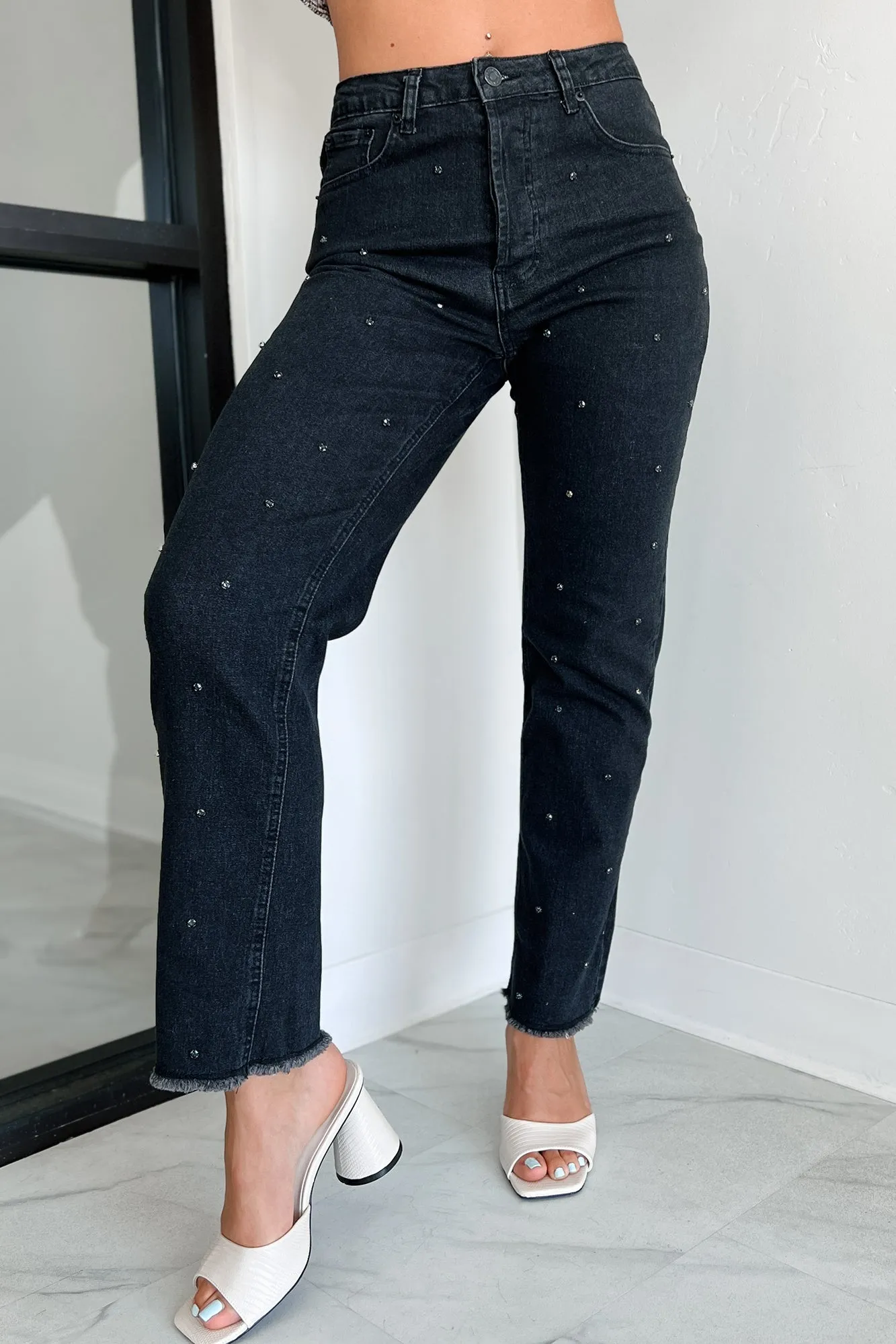 Always Relevant Embellished Straight Leg Jeans (Washed Black)