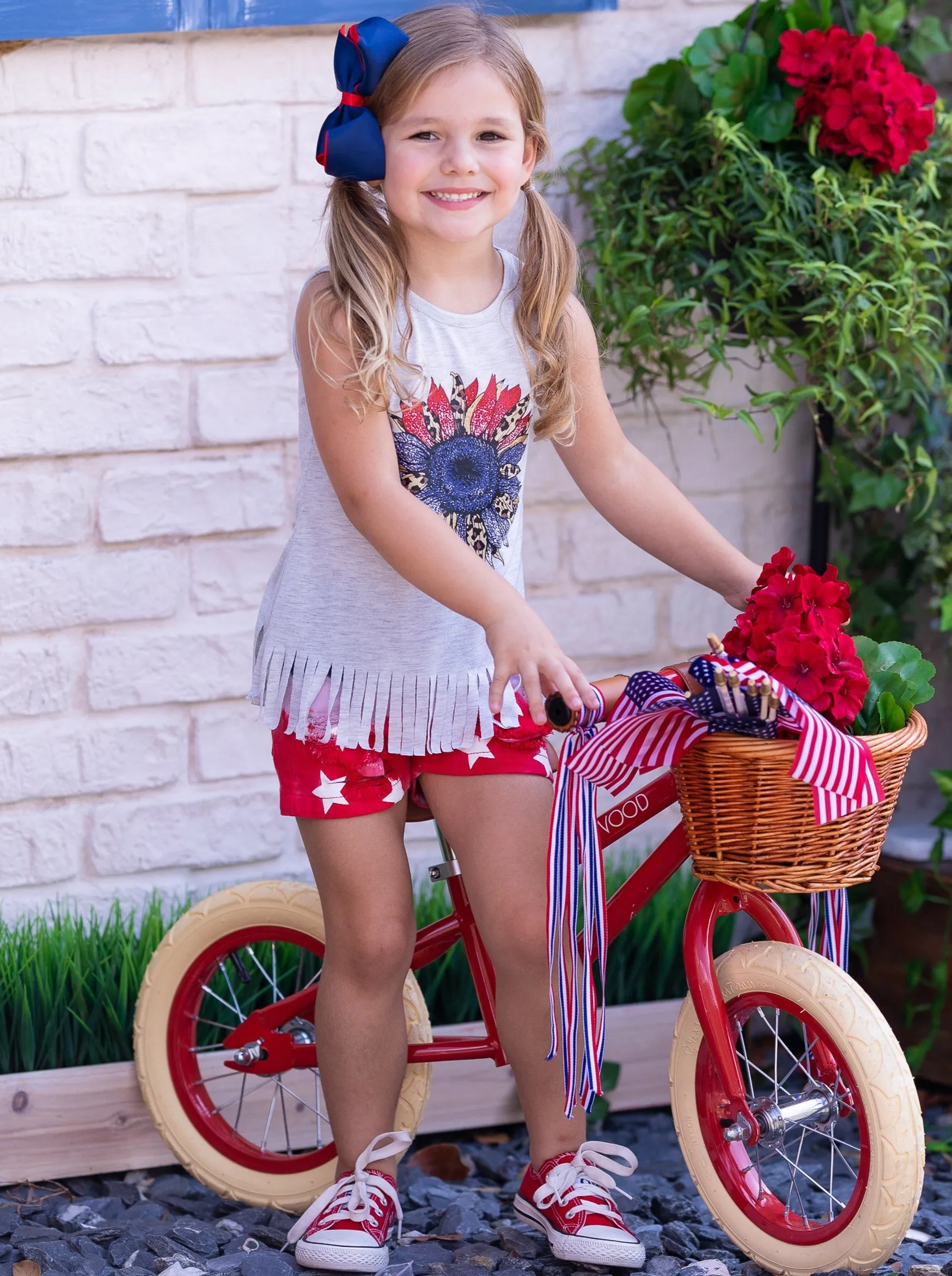 American Flower Denim Shorts Set