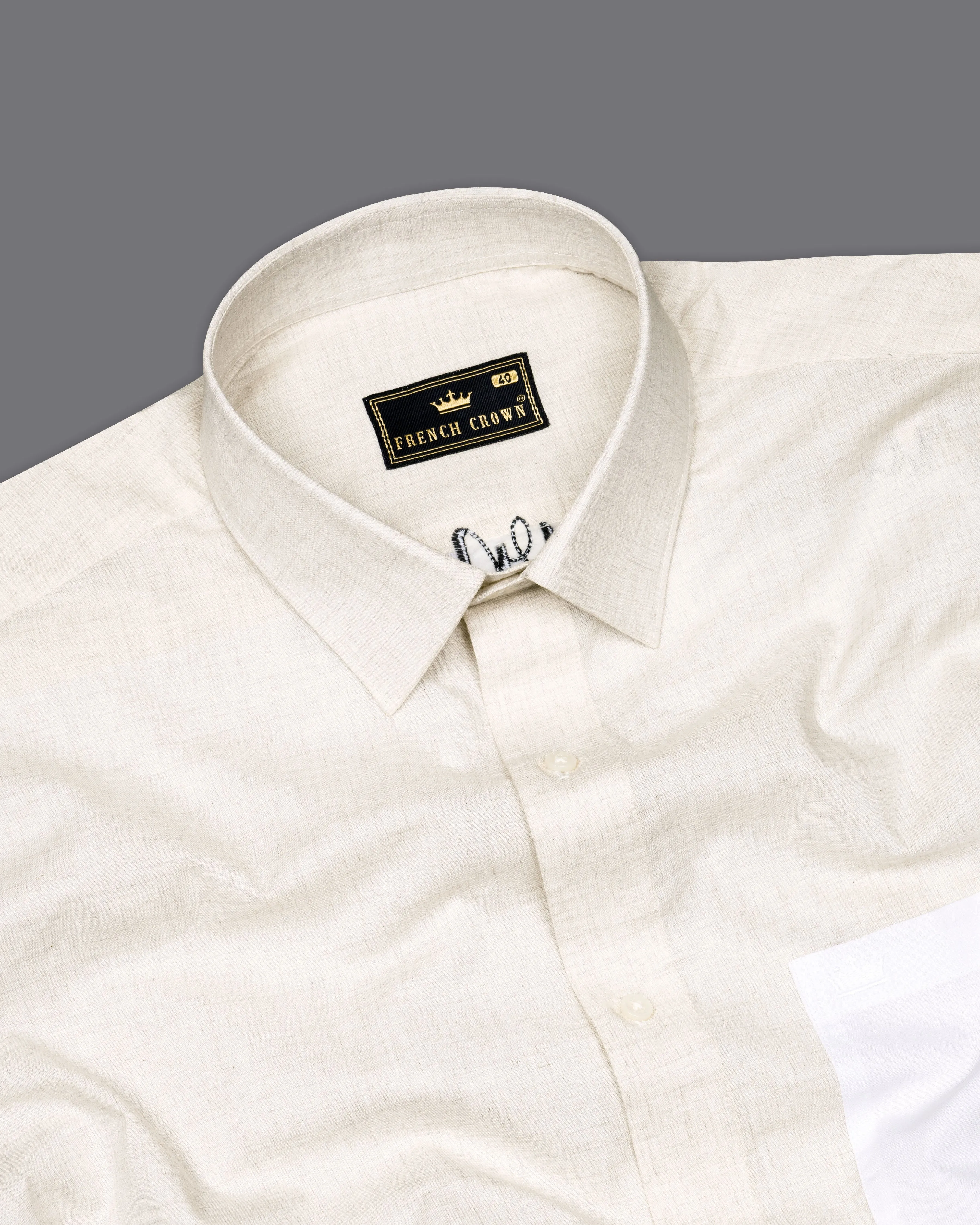 Armour Beige Signature Embroidered with White Patches Premium Cotton Shirt