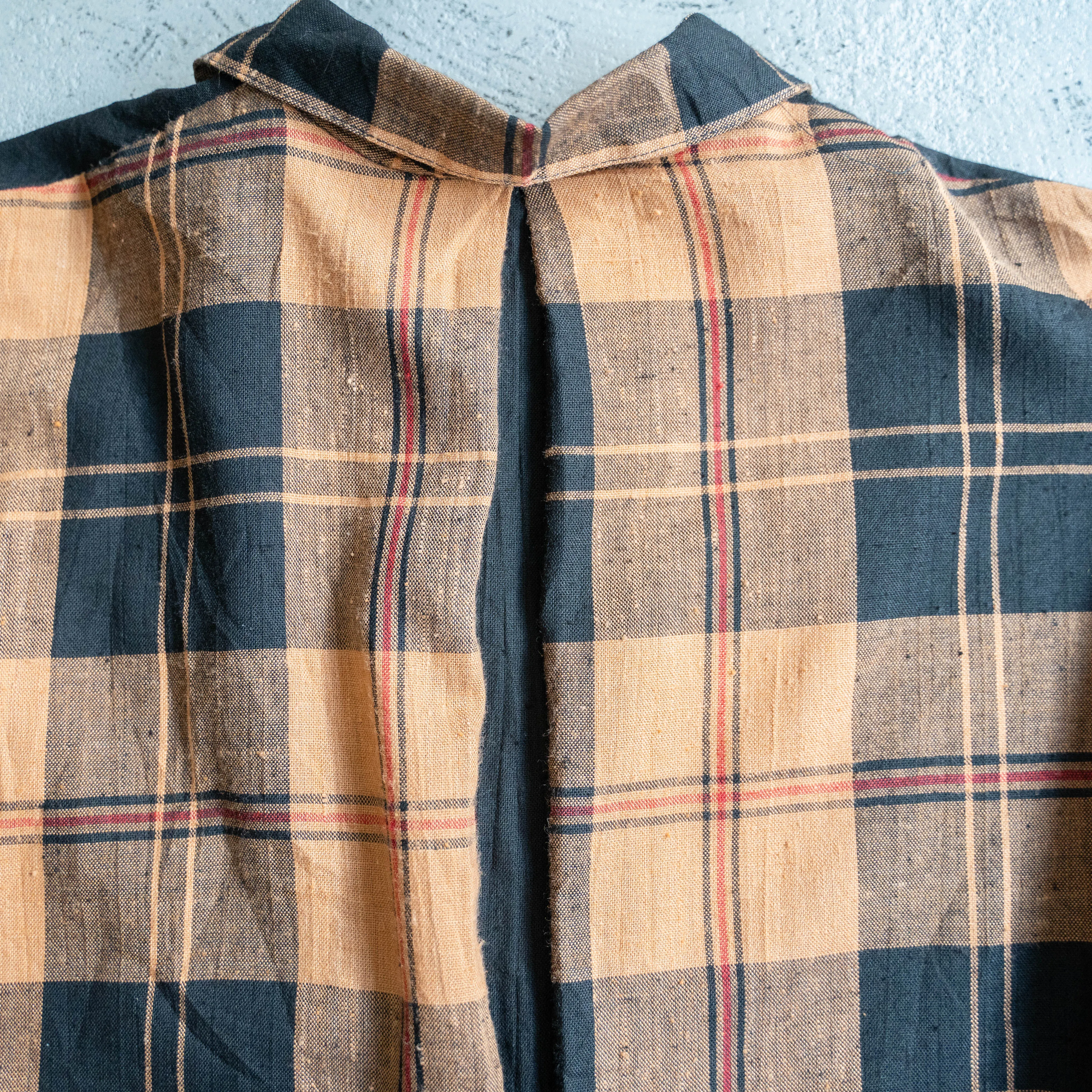 around 1990s orange based checked switching design shirt