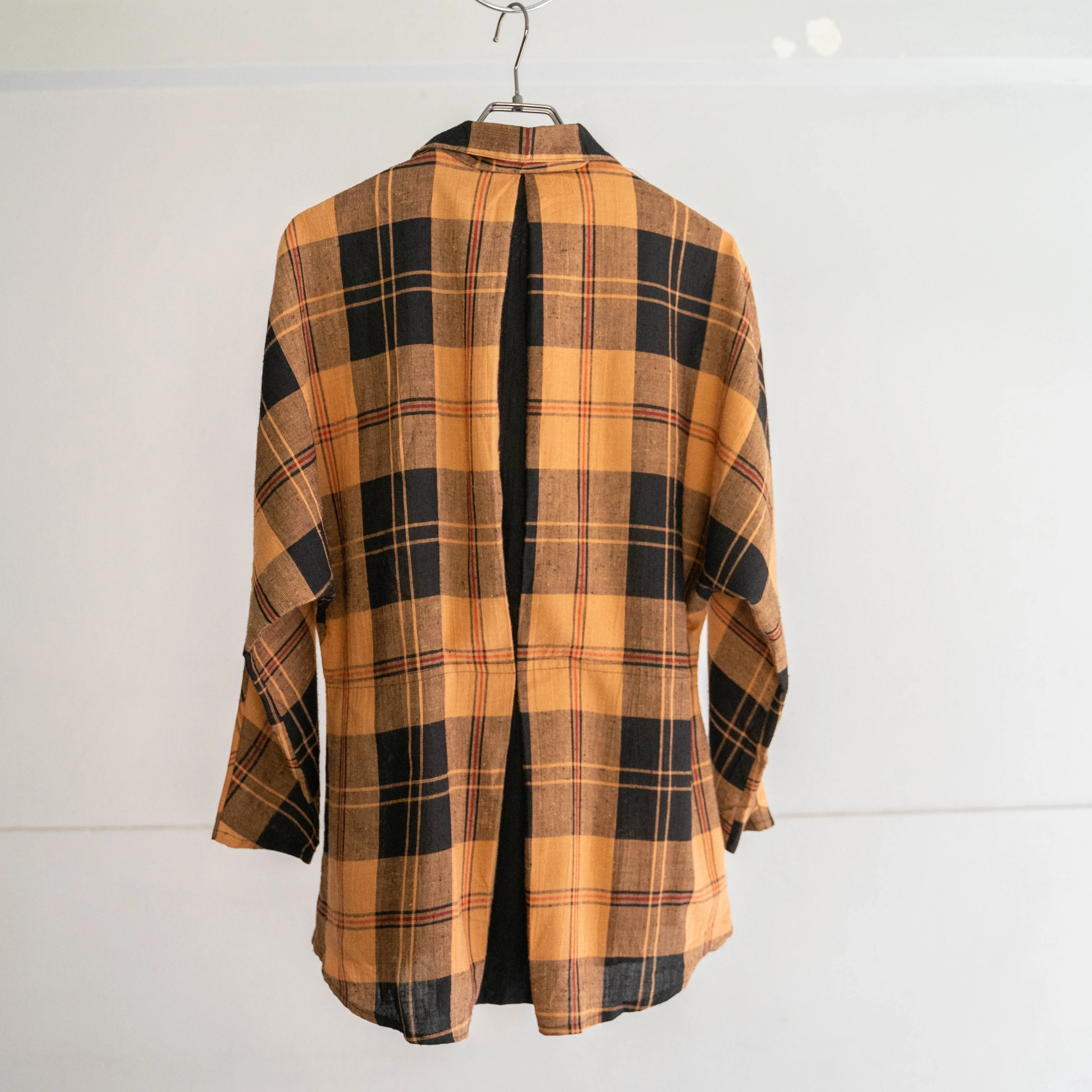 around 1990s orange based checked switching design shirt