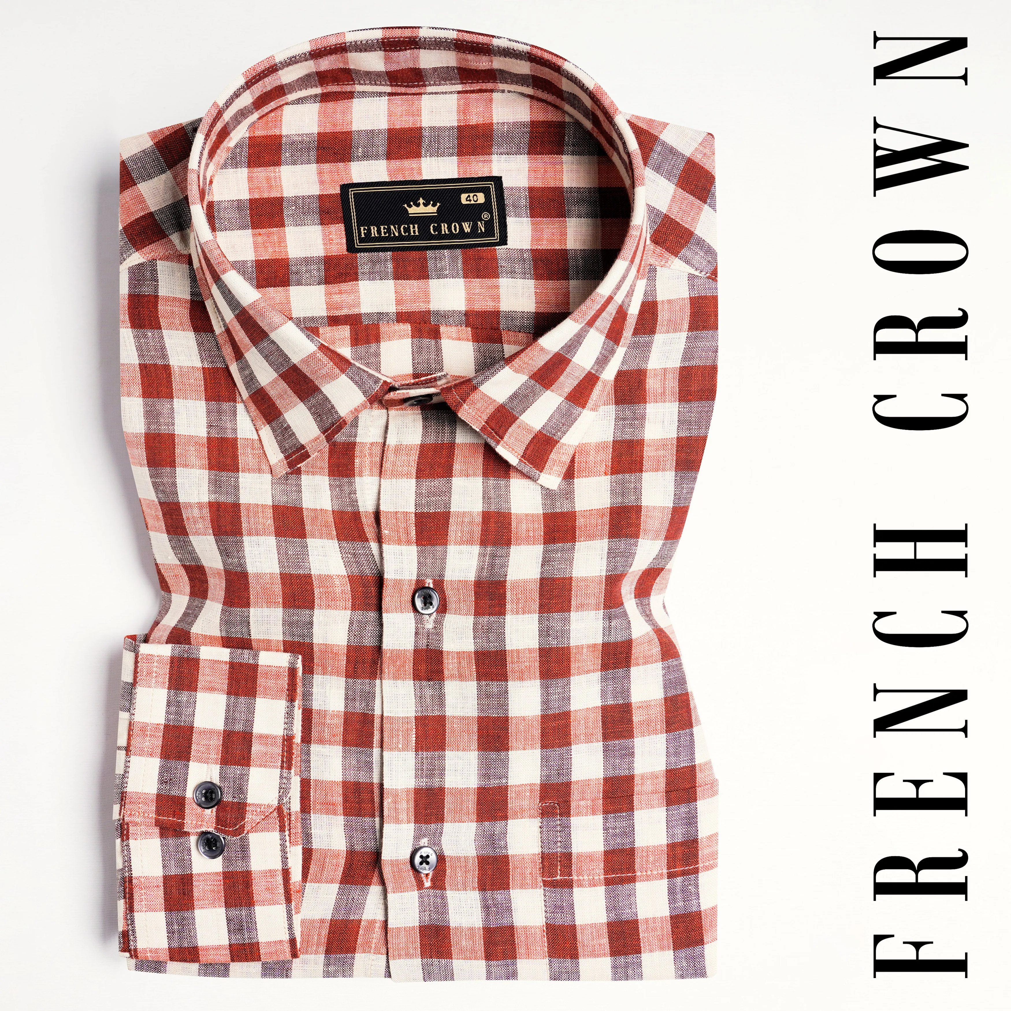 Auburn Red and White Checkered Luxurious Linen Shirt