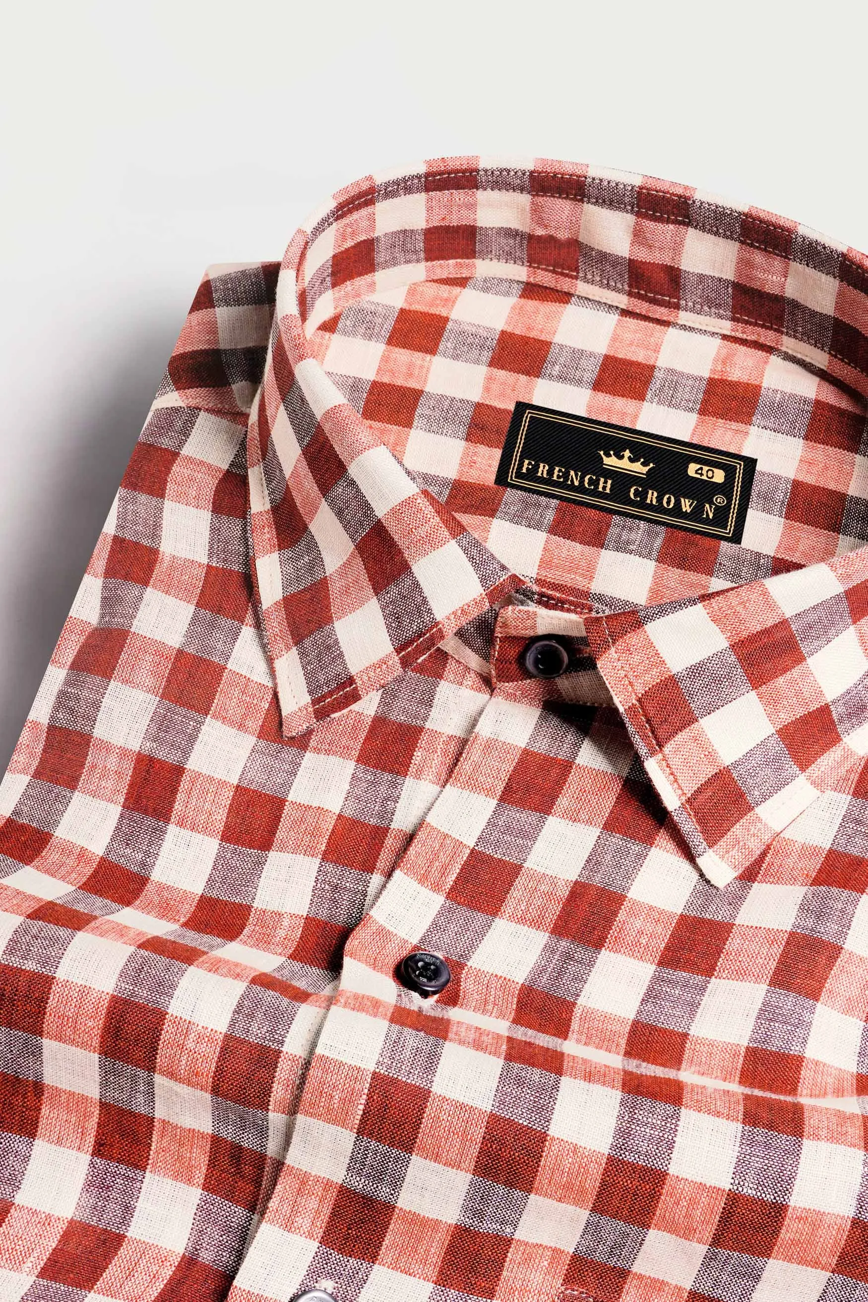 Auburn Red and White Checkered Luxurious Linen Shirt