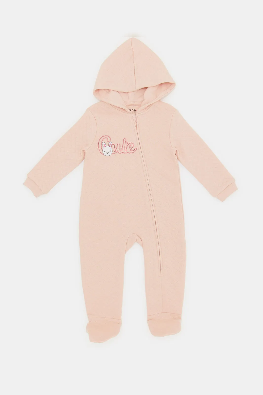 Babies Pink Hooded Sleepsuit