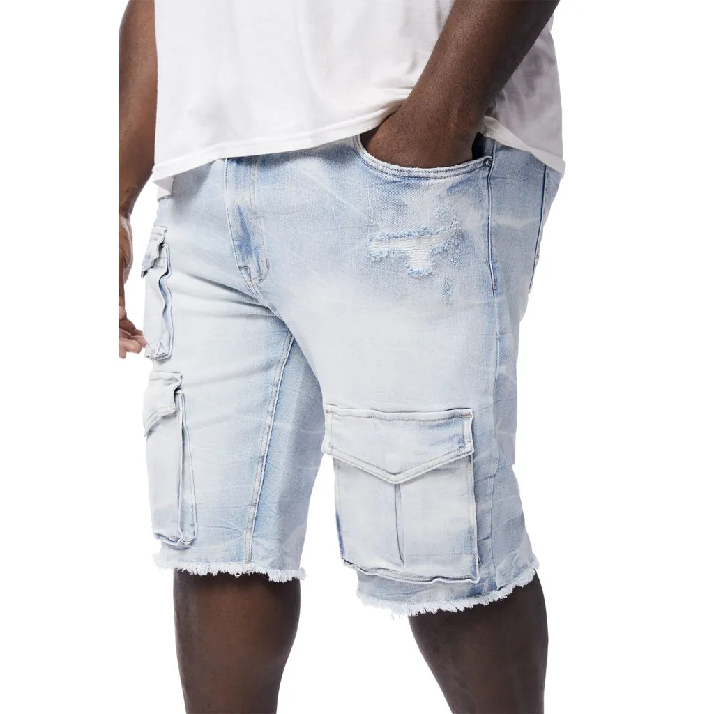 Big and Tall - Rip & Repair Cargo Jean Shorts - Santorini Blue