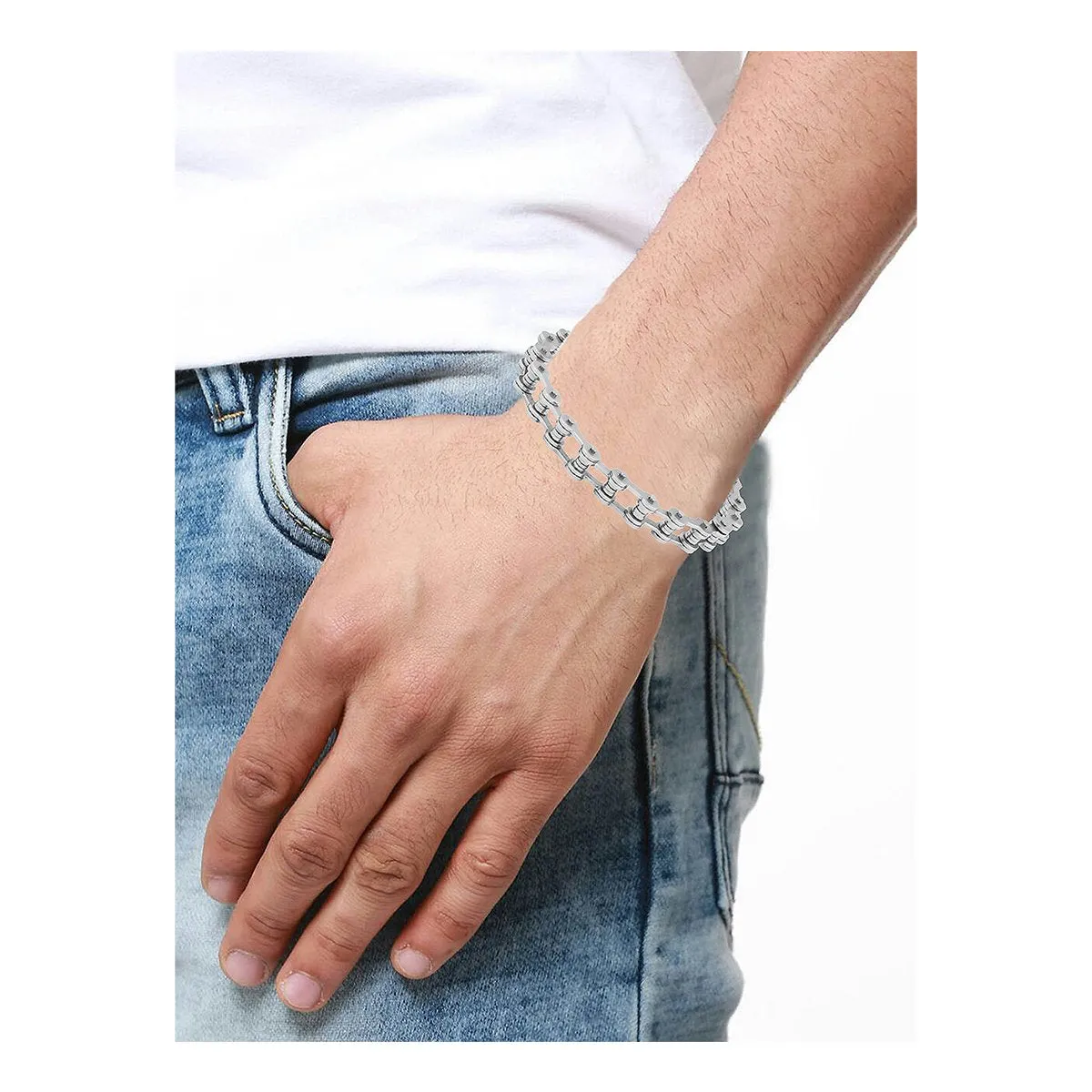 Bike Motor Cycle Chain Silver 316L Stainless Steel Bracelet For Men