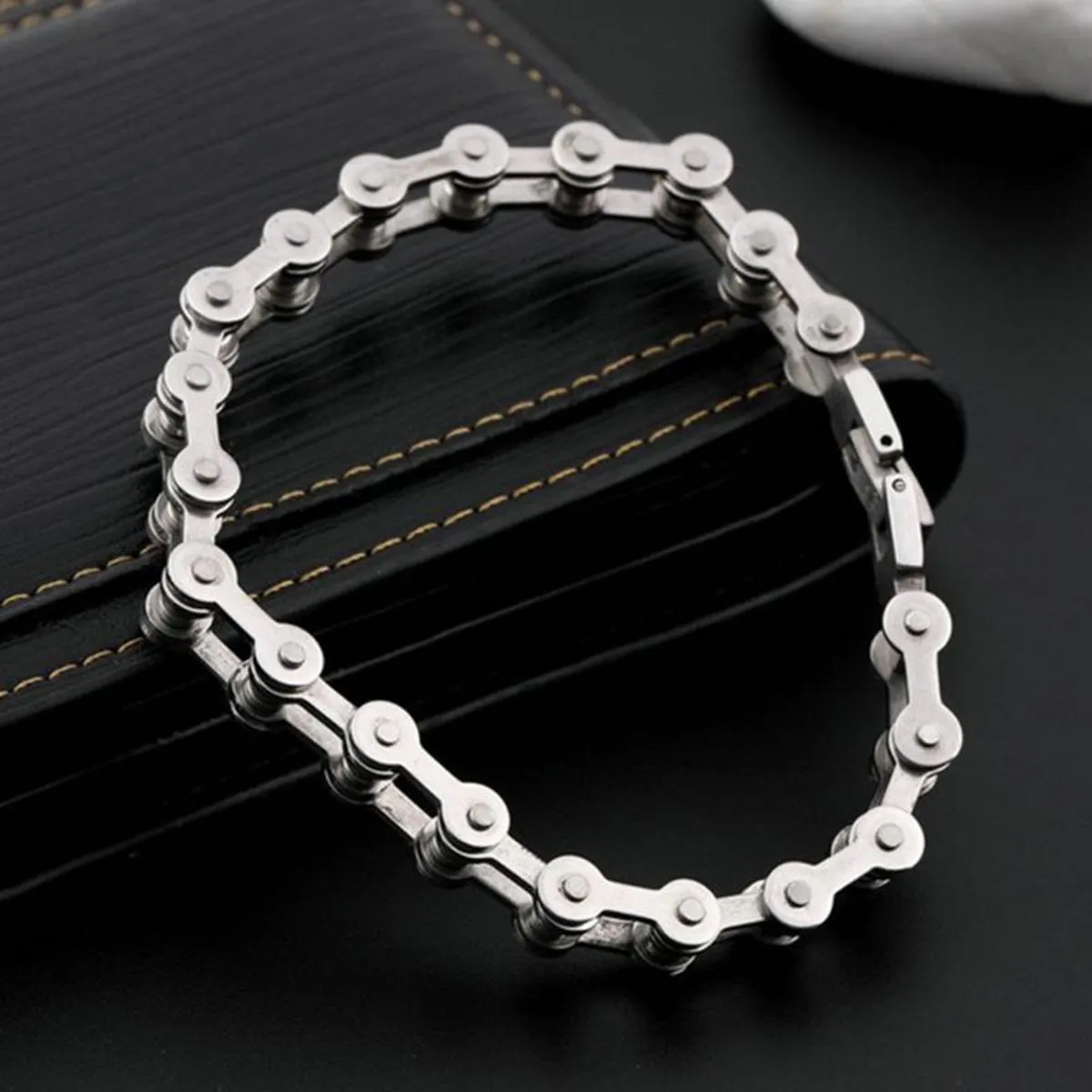 Bike Motor Cycle Chain Silver 316L Stainless Steel Bracelet For Men