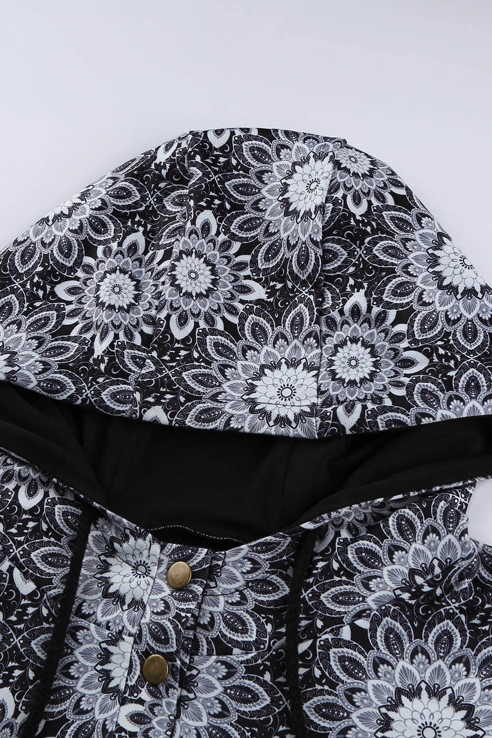 Black Floral Print Vintage Pocket Hoodie