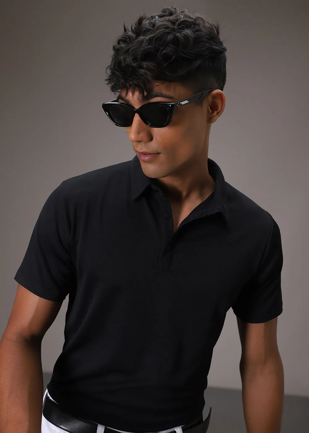 Black Ribbed Polo T-shirt