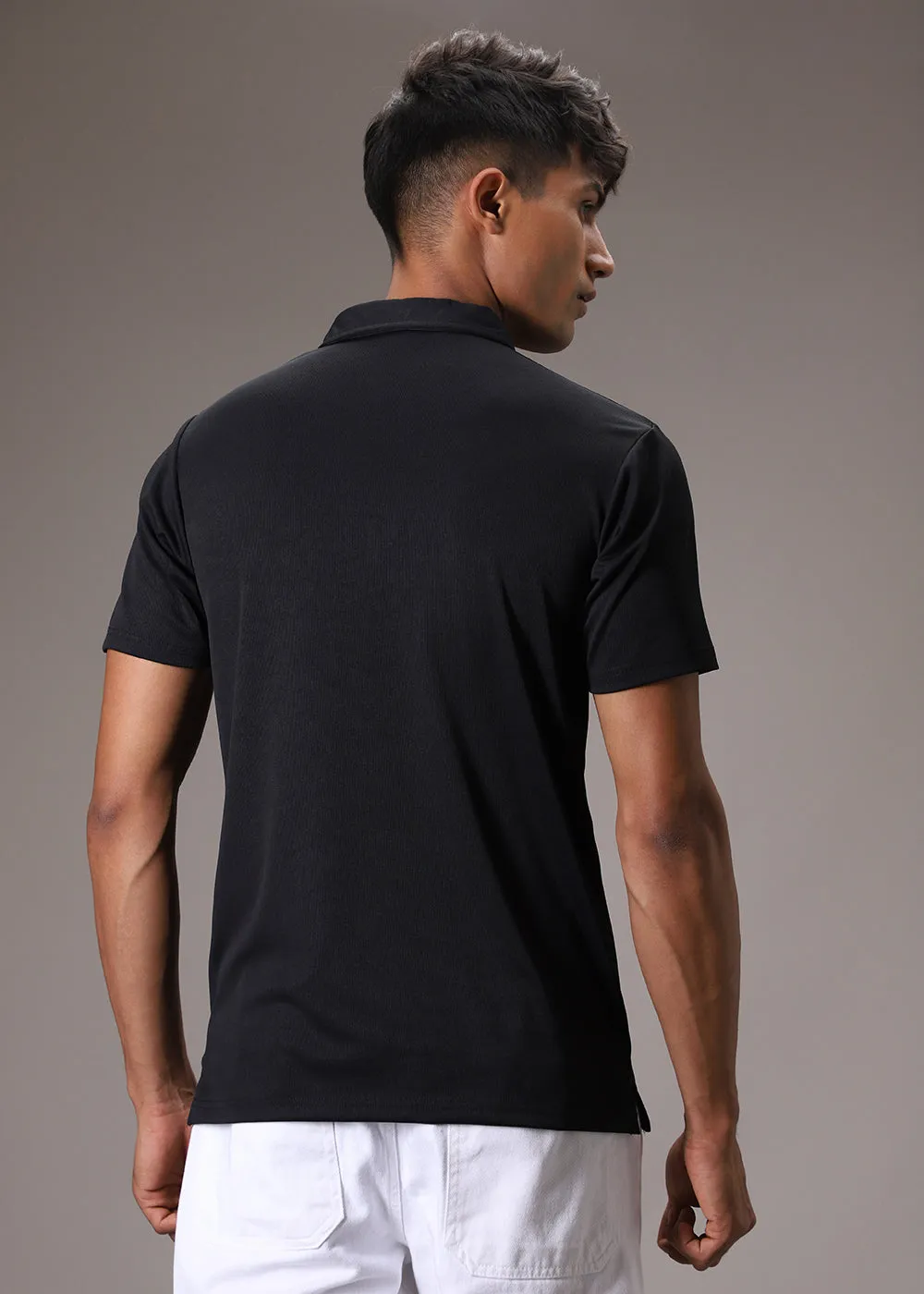 Black Ribbed Polo T-shirt