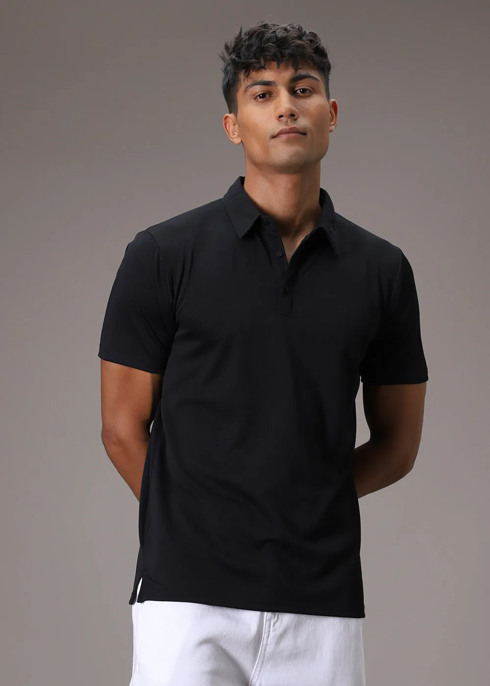 Black Ribbed Polo T-shirt