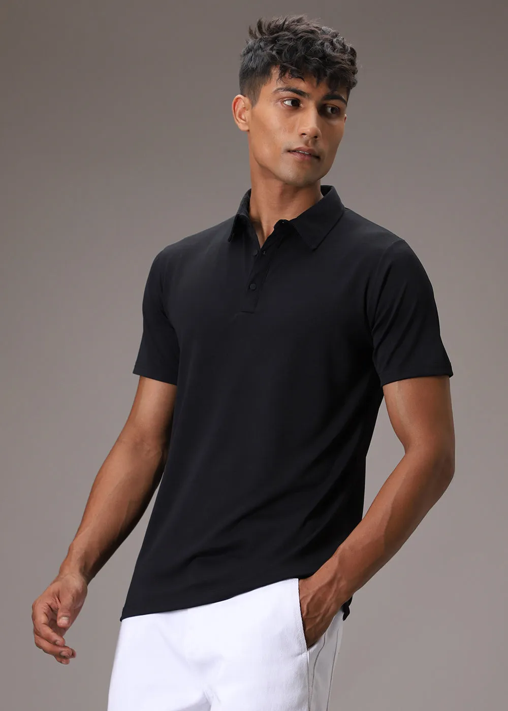 Black Ribbed Polo T-shirt