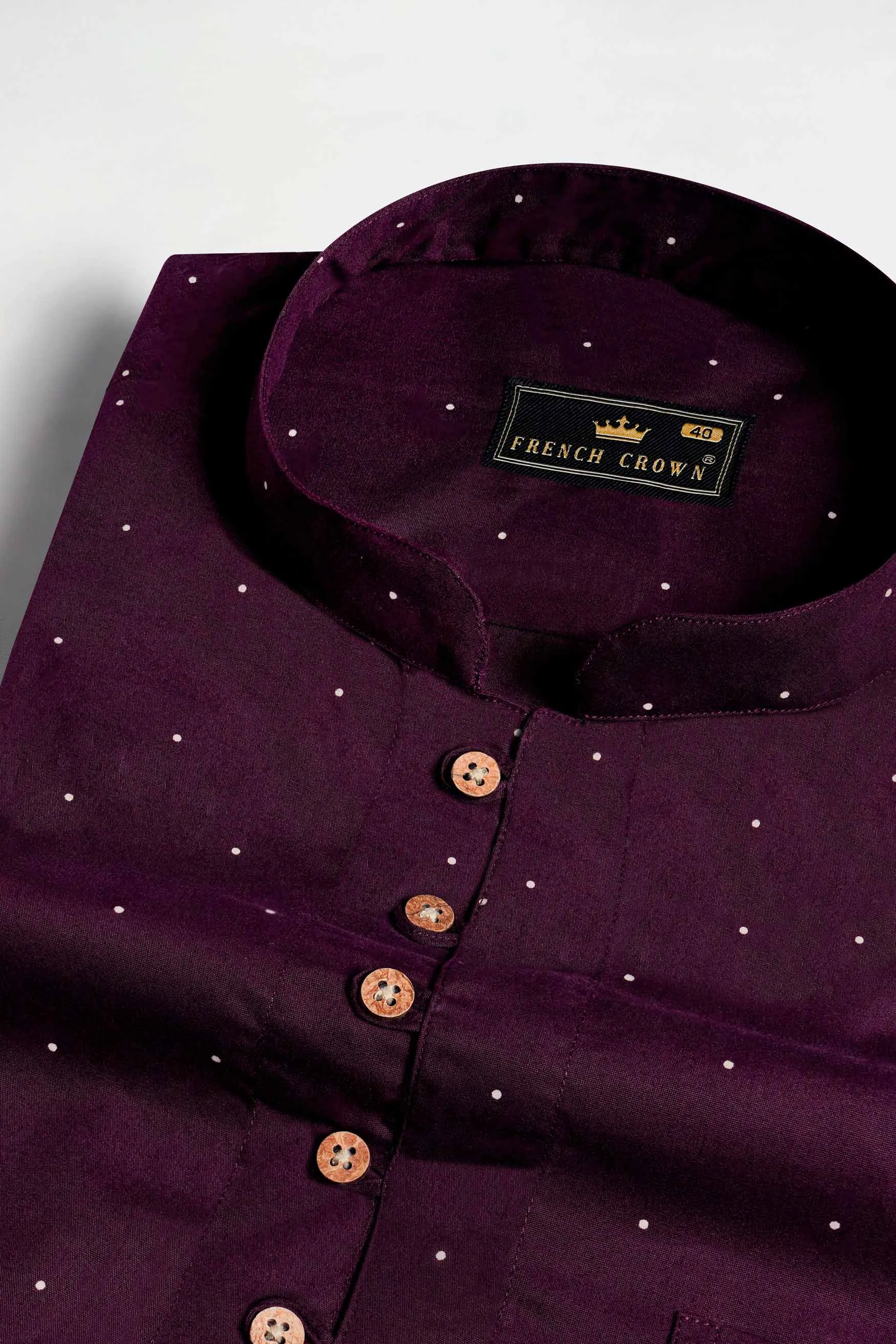 Bleached Cedar Wine Polka Dotted Twill Premium Cotton Kurta Shirt