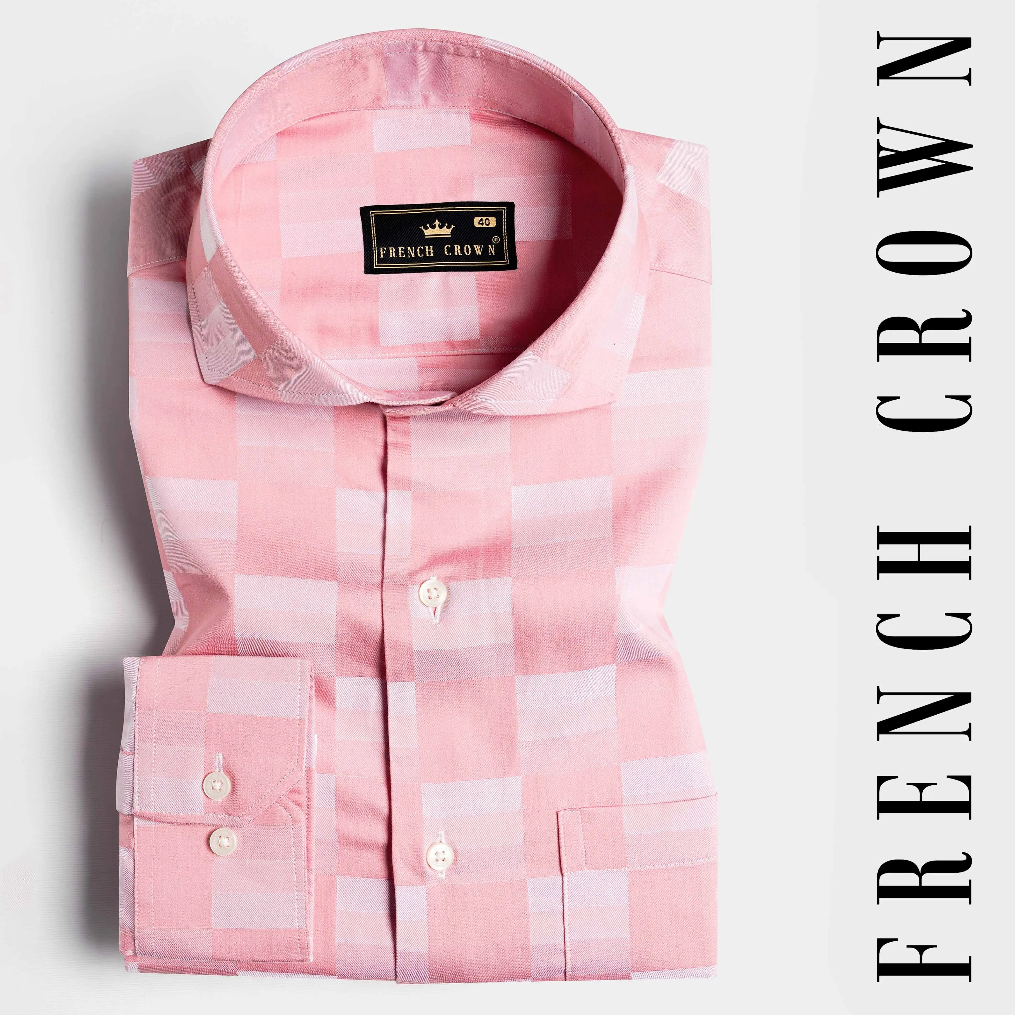 Blossom Pink and Prim Lavender Checked Jacquard Textured Premium Giza Cotton Shirt