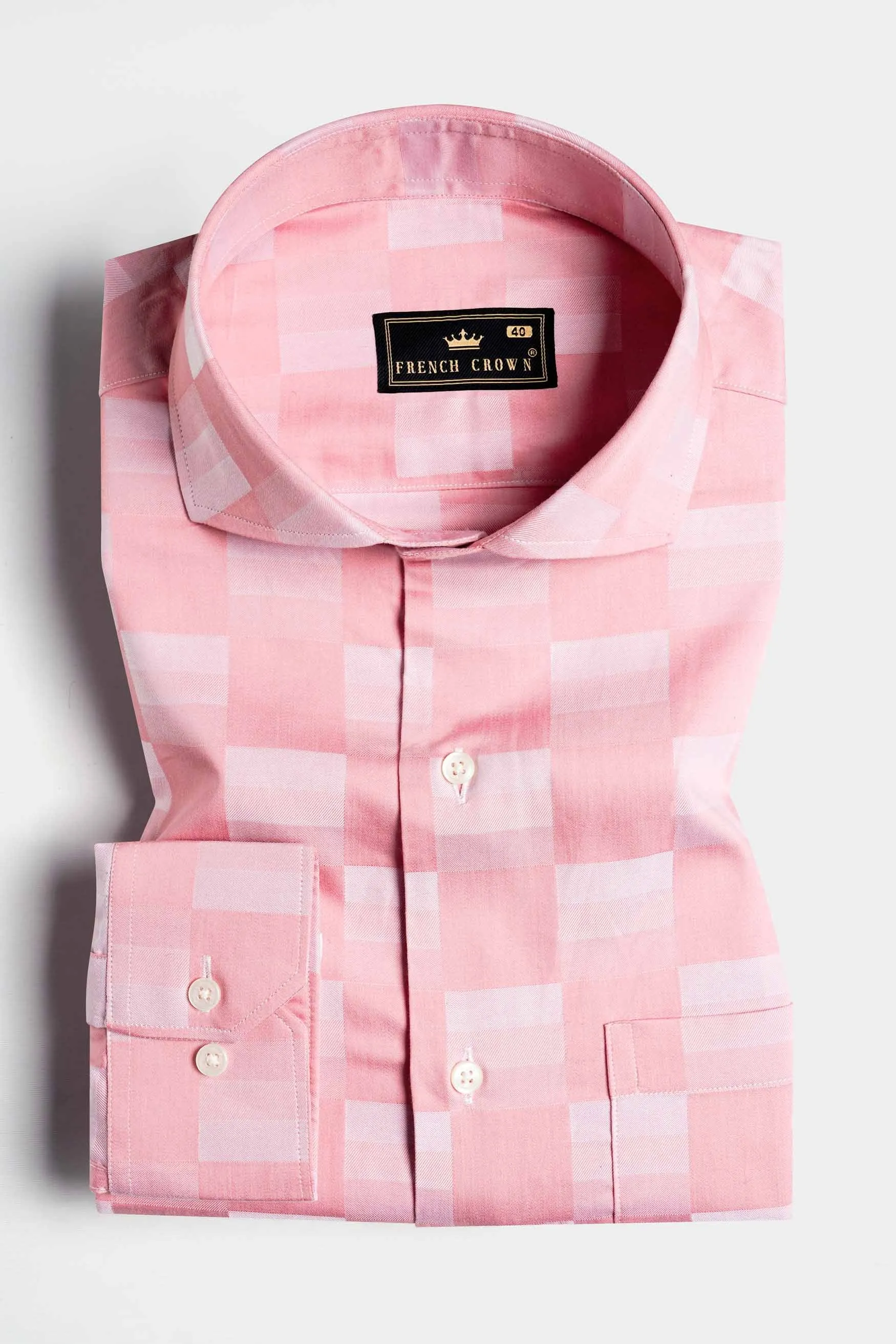 Blossom Pink and Prim Lavender Checked Jacquard Textured Premium Giza Cotton Shirt