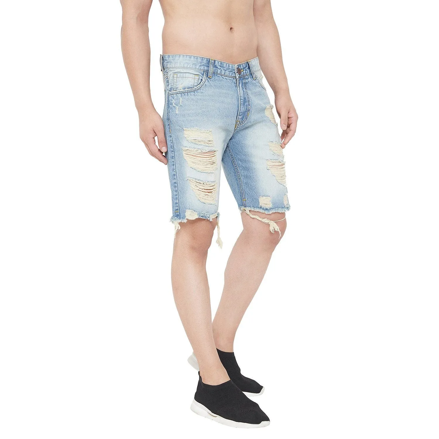 Blue Denim Distressed Shorts