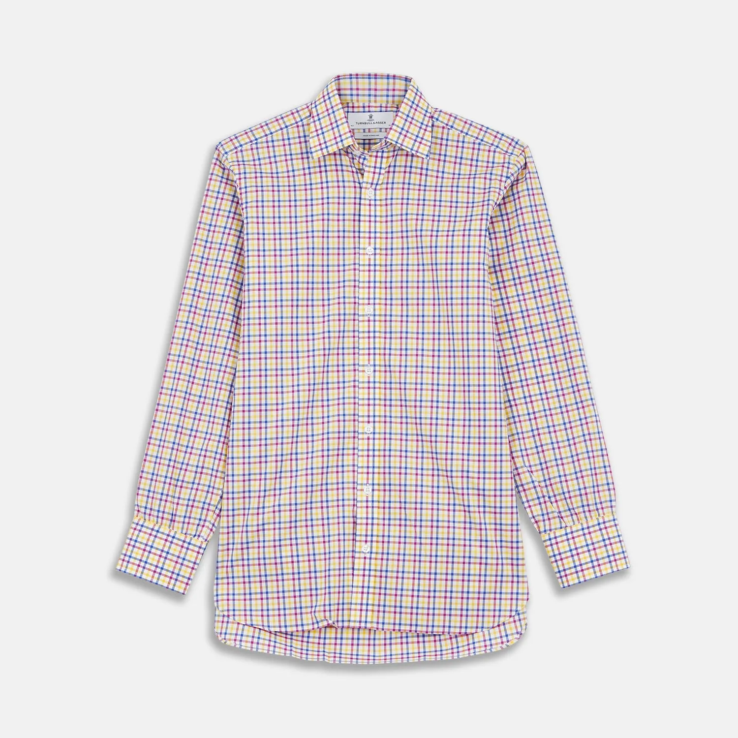 Blue, Yellow and Pink Check Shirt with T&A Collar and 3-Button Cuffs