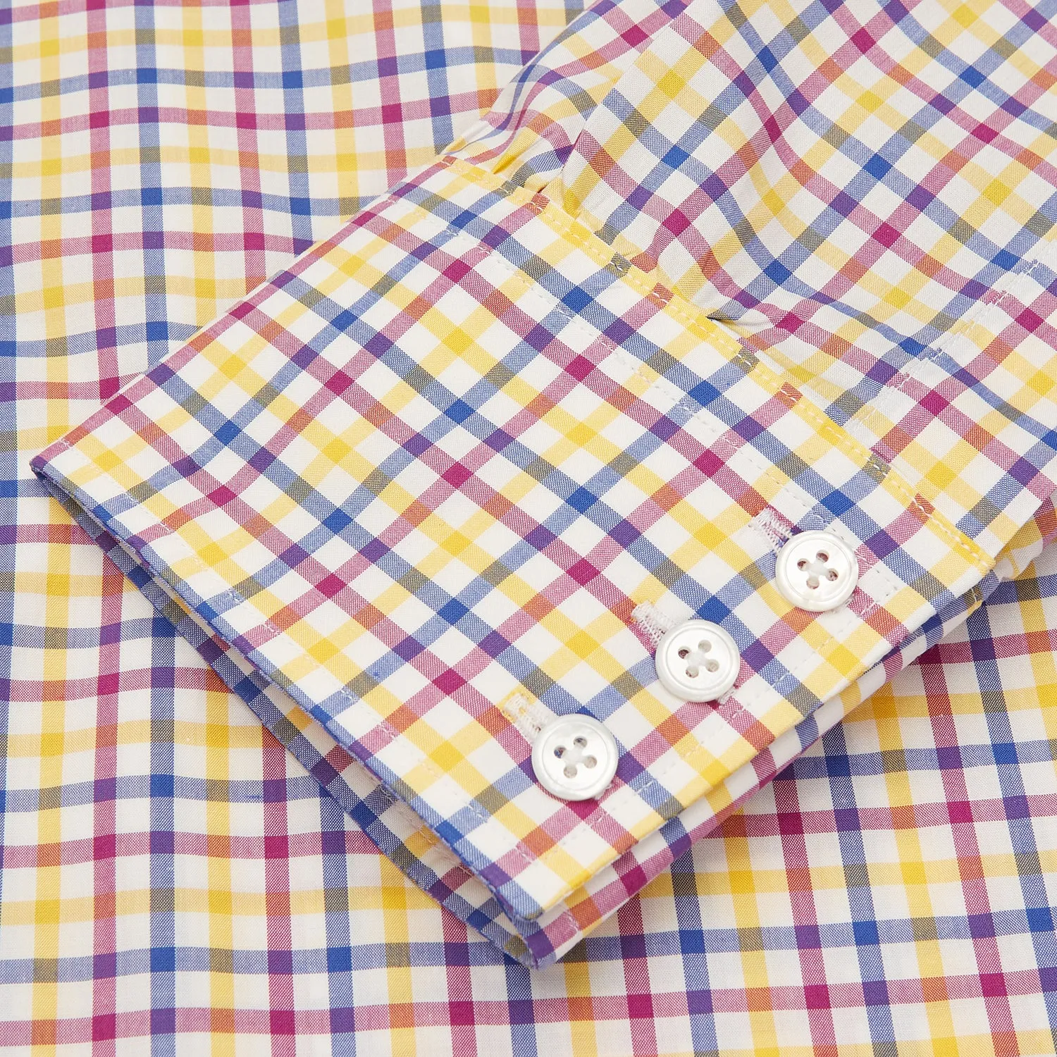 Blue, Yellow and Pink Check Shirt with T&A Collar and 3-Button Cuffs