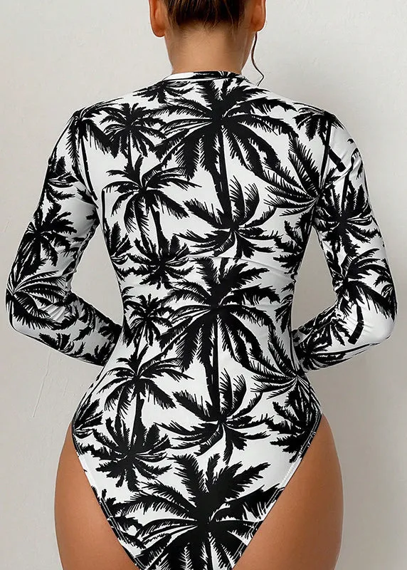 Boho White Print Zippered Bodysuit Swimwear VC018