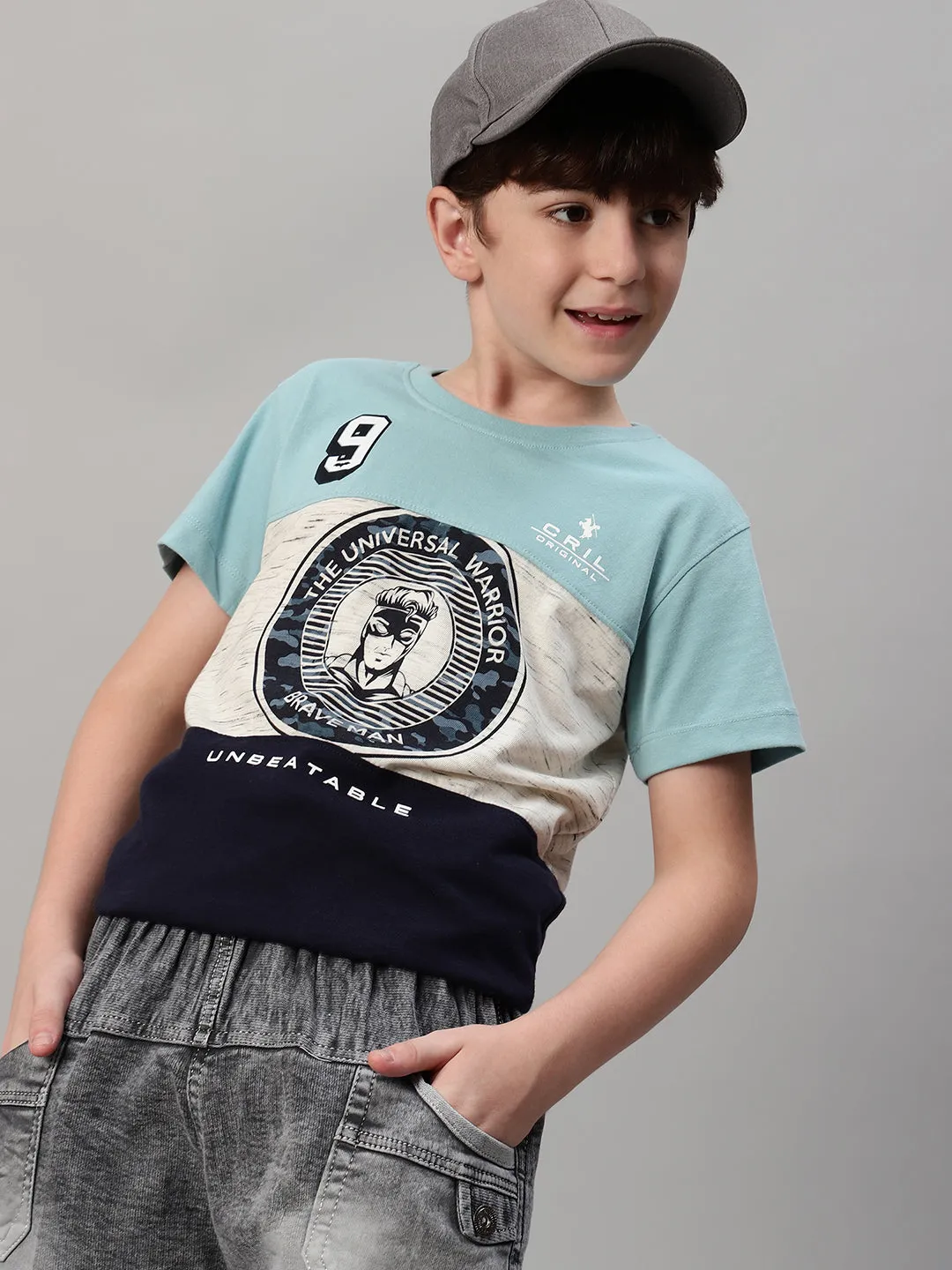 Boy's Navy Blue Graphic Print T-Shirt