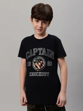 Boy's Navy Blue Typographic Print T-Shirt