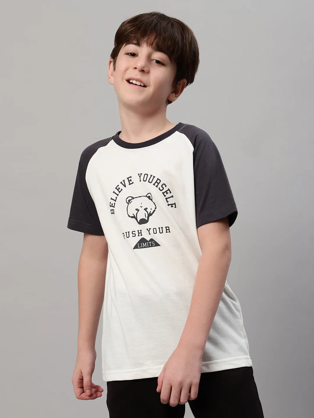 Boy's White Typographic Print T-Shirt