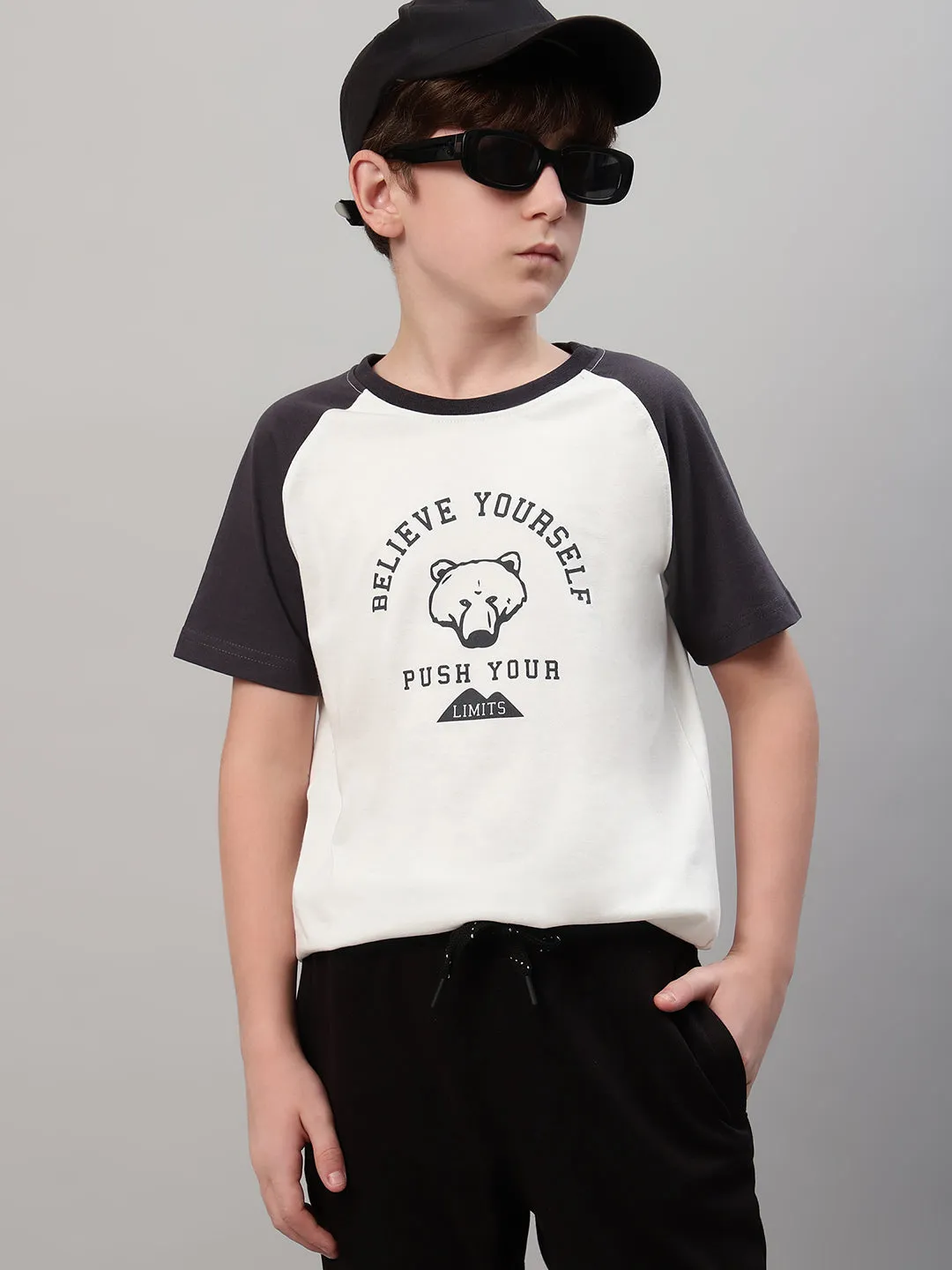 Boy's White Typographic Print T-Shirt