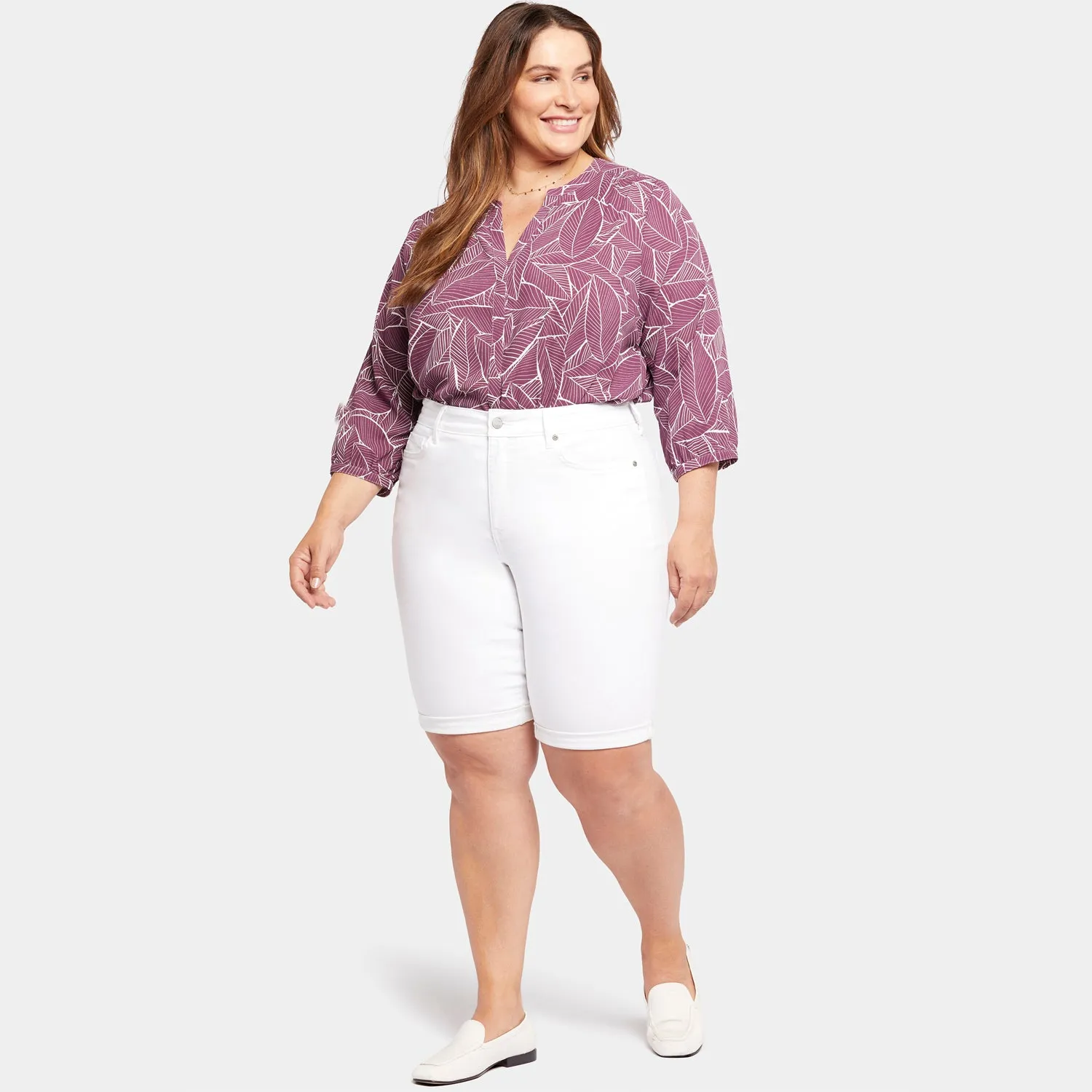 Briella 11 Inch Denim Shorts In Plus Size - Optic White