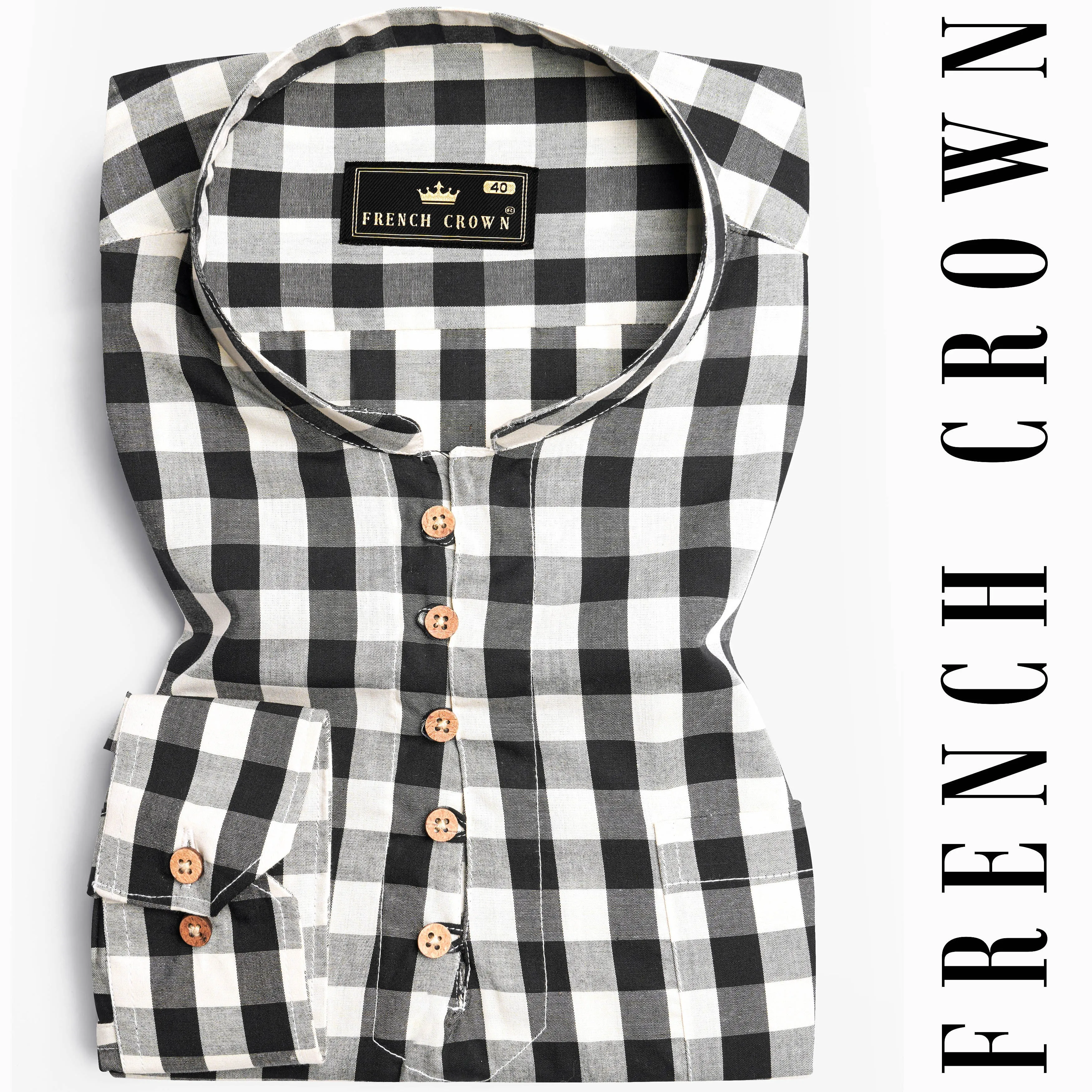 Bright White and Black Checked Royal Oxford Kurta Shirt