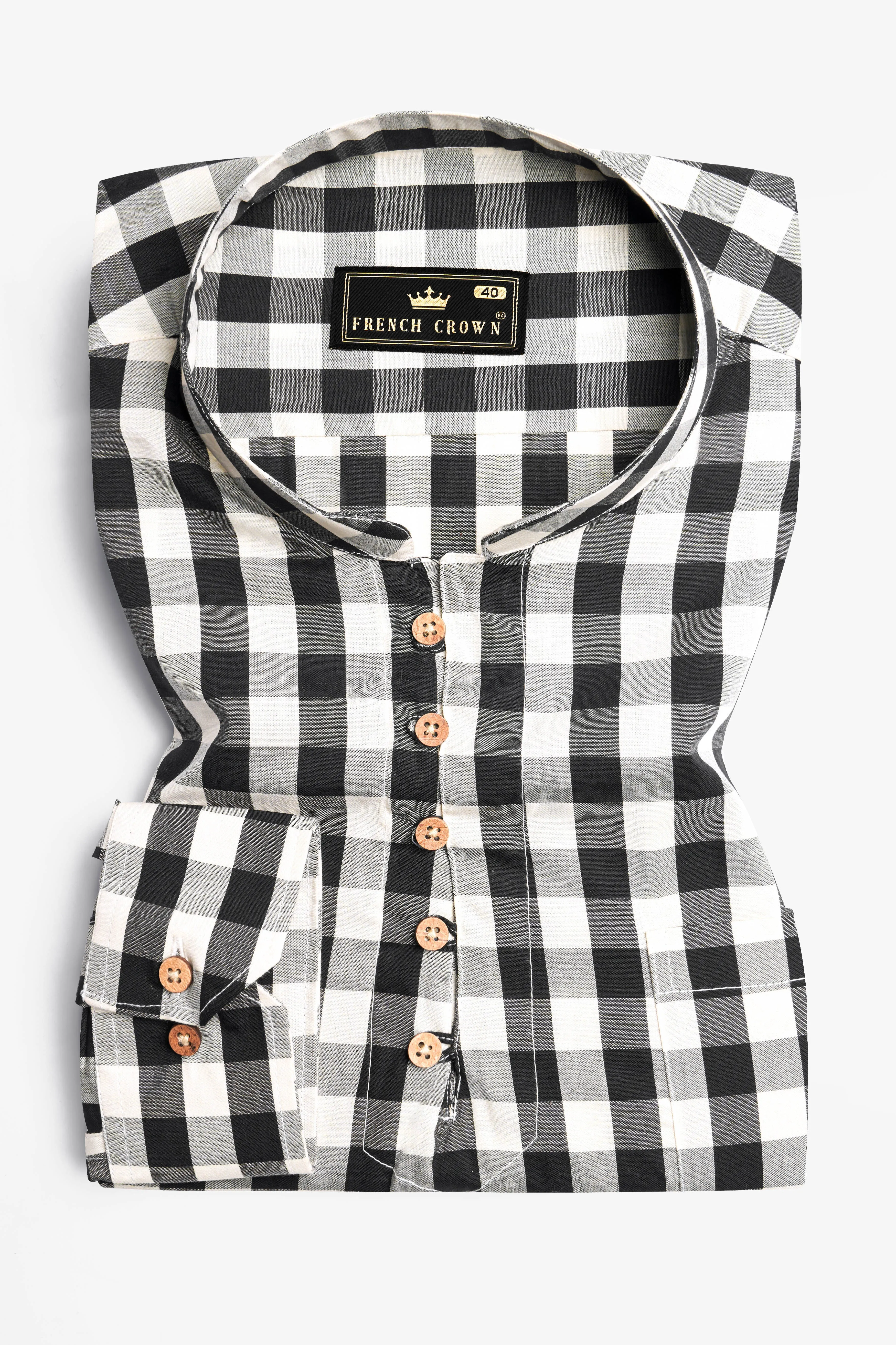 Bright White and Black Checked Royal Oxford Kurta Shirt