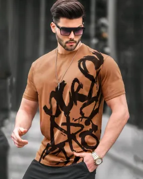 Brown Printed Round Neck T-Shirt