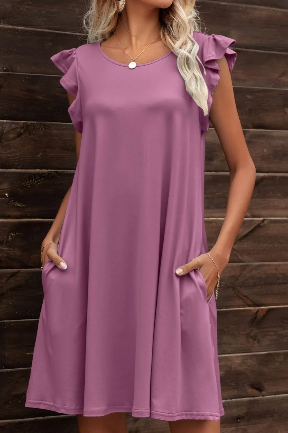 Butterfly Sleeve Round Neck Dress