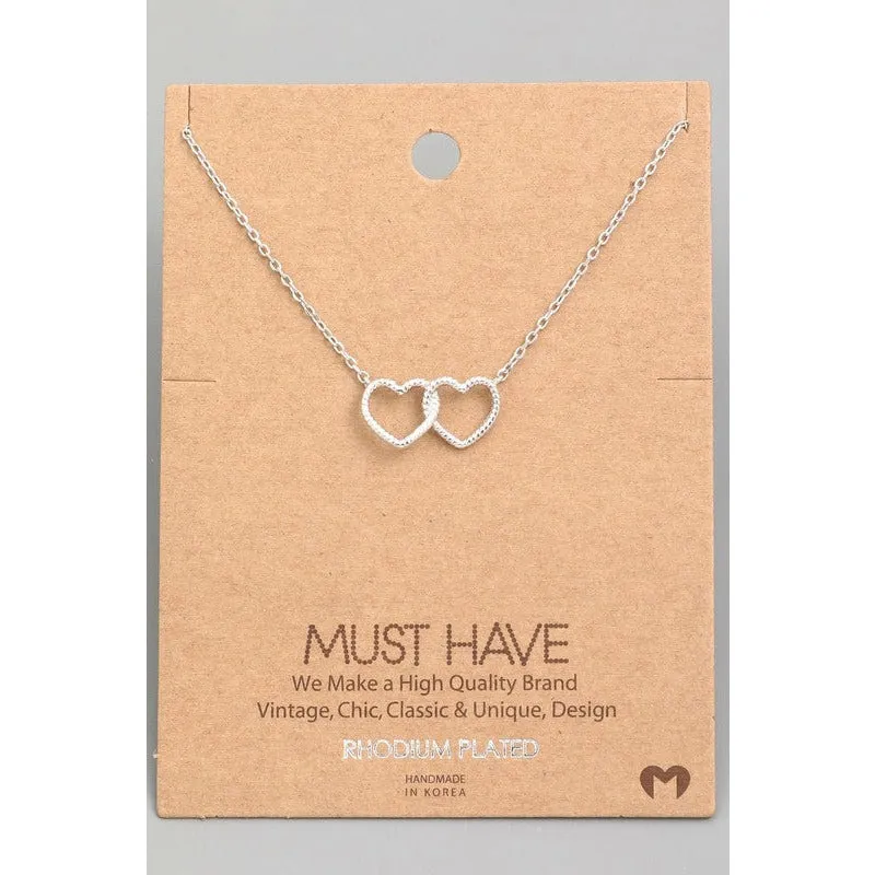 Cable Textured Double Heart Must Have Necklace