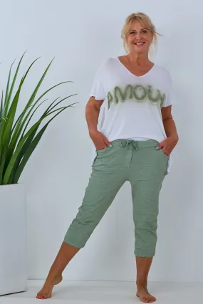 Caprihose mit elastischem Bund - groß, khaki