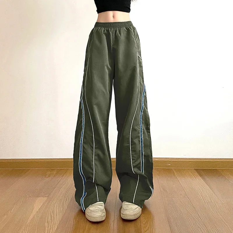 Casual Stripe Spliced Techwear Sweatpants Sporty Chic Basic Trousers Baggy Stitched Elastic Waist Joggers Pants Chic