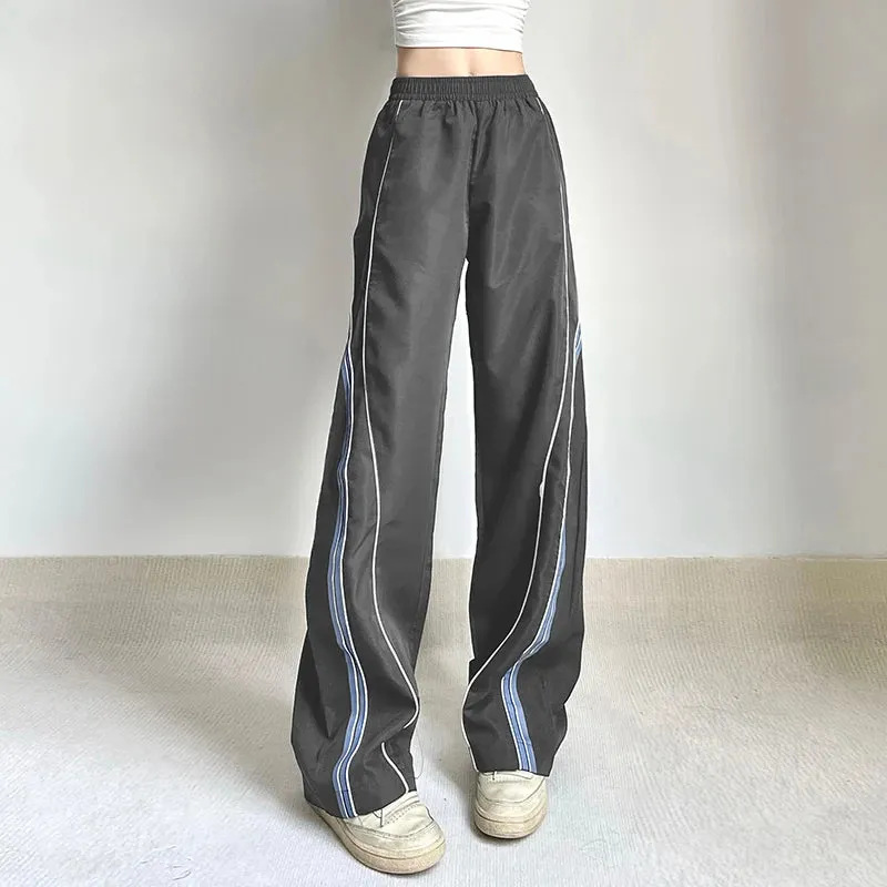 Casual Stripe Spliced Techwear Sweatpants Sporty Chic Basic Trousers Baggy Stitched Elastic Waist Joggers Pants Chic