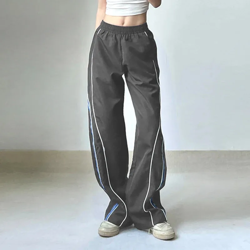 Casual Stripe Spliced Techwear Sweatpants Sporty Chic Basic Trousers Baggy Stitched Elastic Waist Joggers Pants Chic