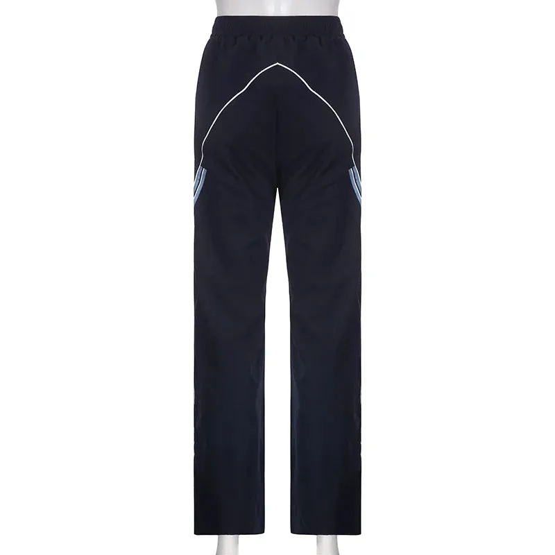 Casual Stripe Spliced Techwear Sweatpants Sporty Chic Basic Trousers Baggy Stitched Elastic Waist Joggers Pants Chic