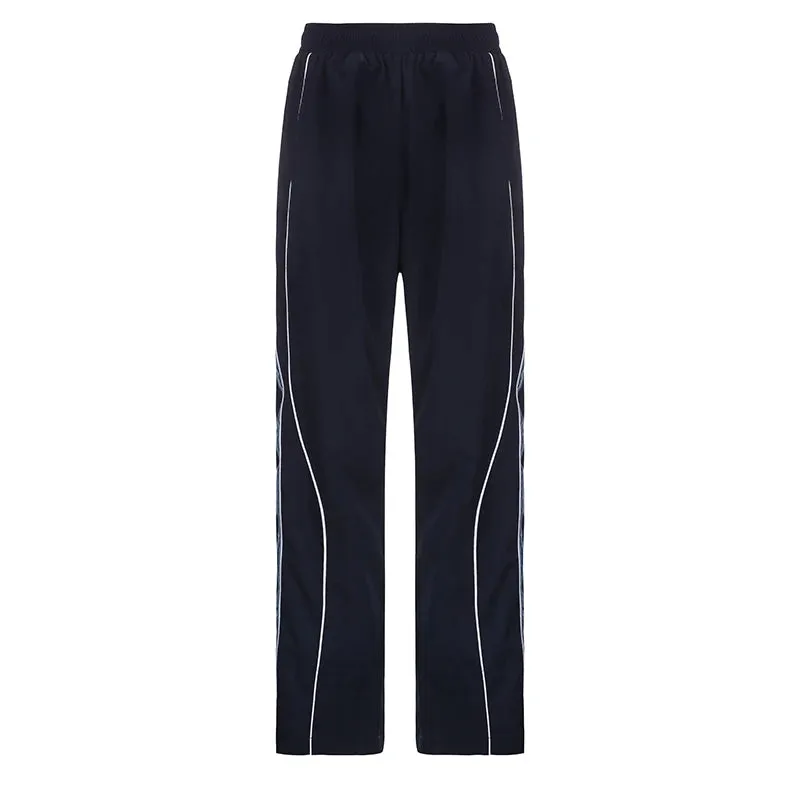 Casual Stripe Spliced Techwear Sweatpants Sporty Chic Basic Trousers Baggy Stitched Elastic Waist Joggers Pants Chic